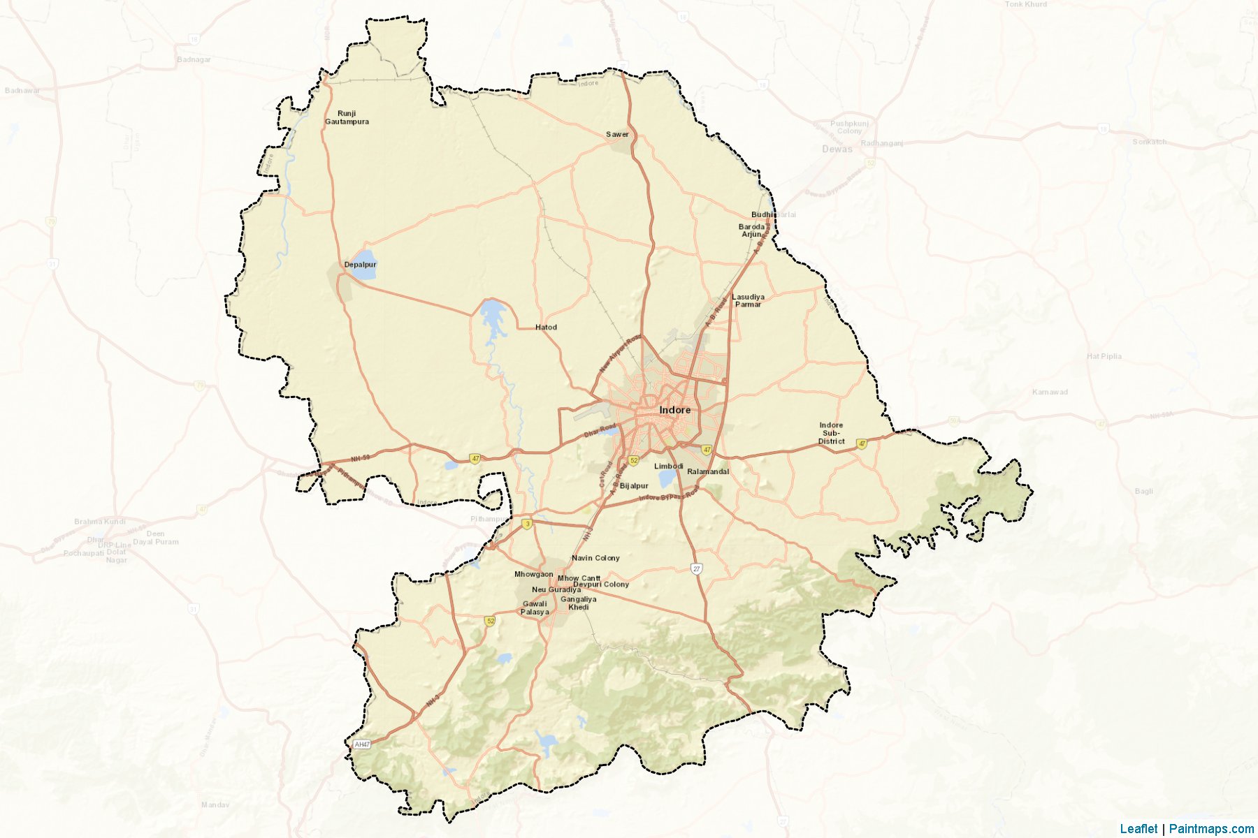 Muestras de recorte de mapas Indore (Madhya Pradesh)-2