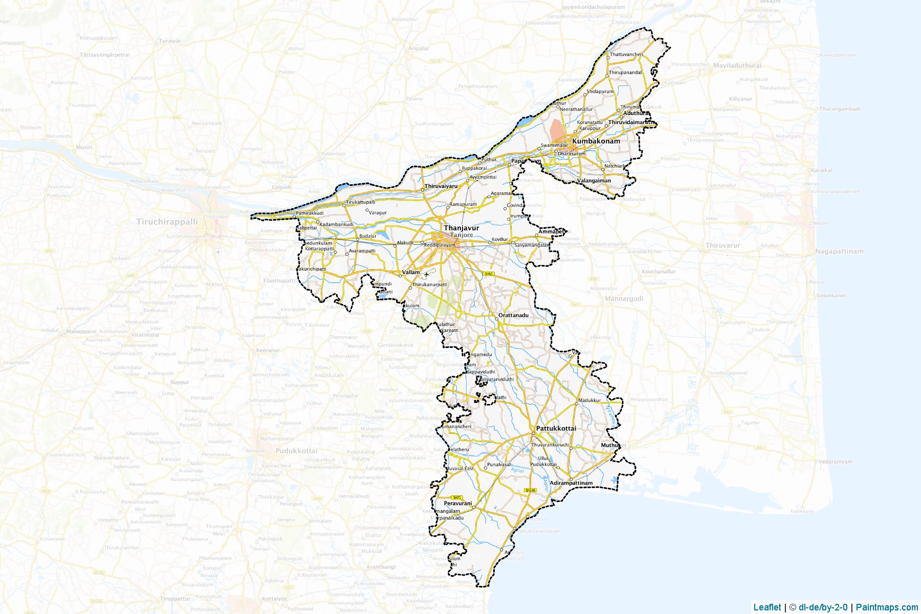 Muestras de recorte de mapas Thanjavur (Tamil Nadu)-1