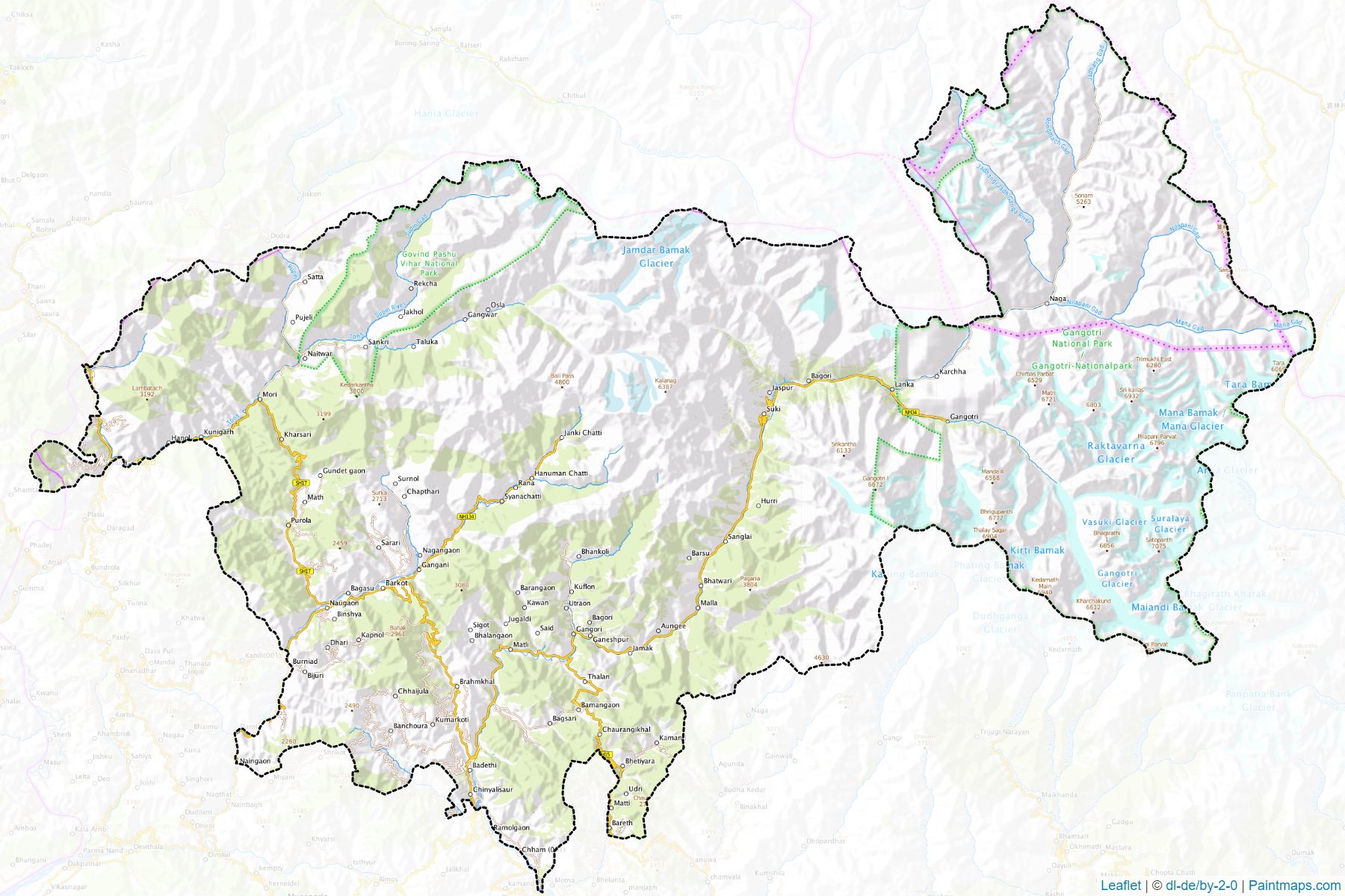 Muestras de recorte de mapas Uttarkashi (Uttarakhand)-1