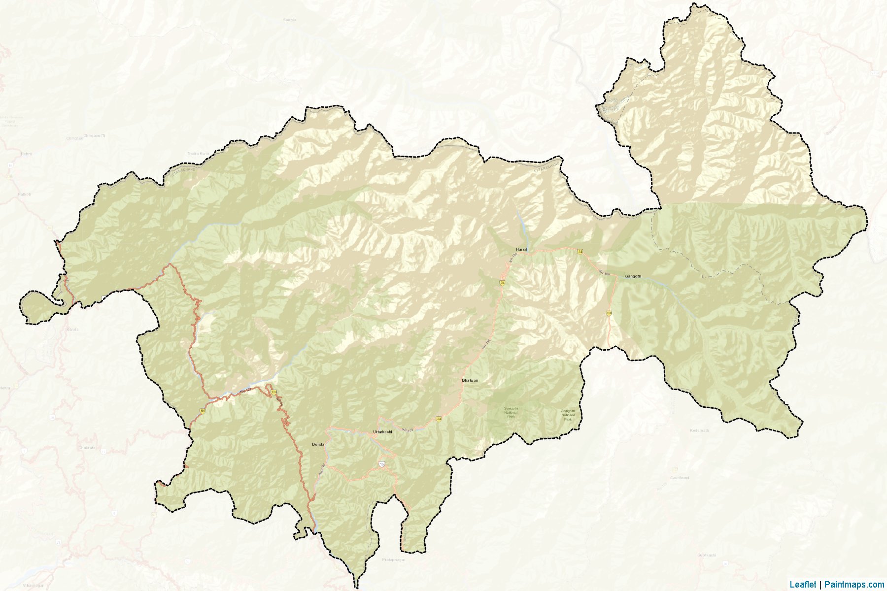 Muestras de recorte de mapas Uttarkashi (Uttarakhand)-2