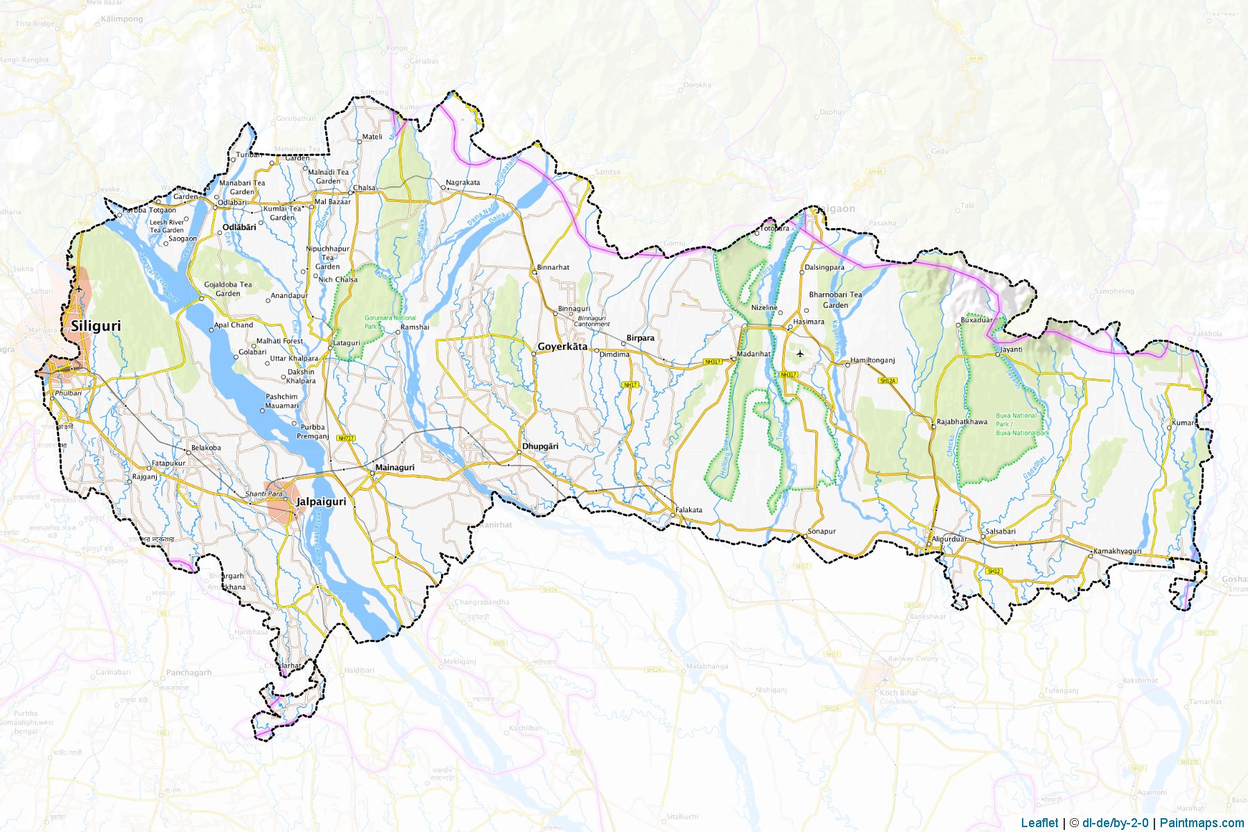 Muestras de recorte de mapas Jalpaiguri (West Bengal)-1