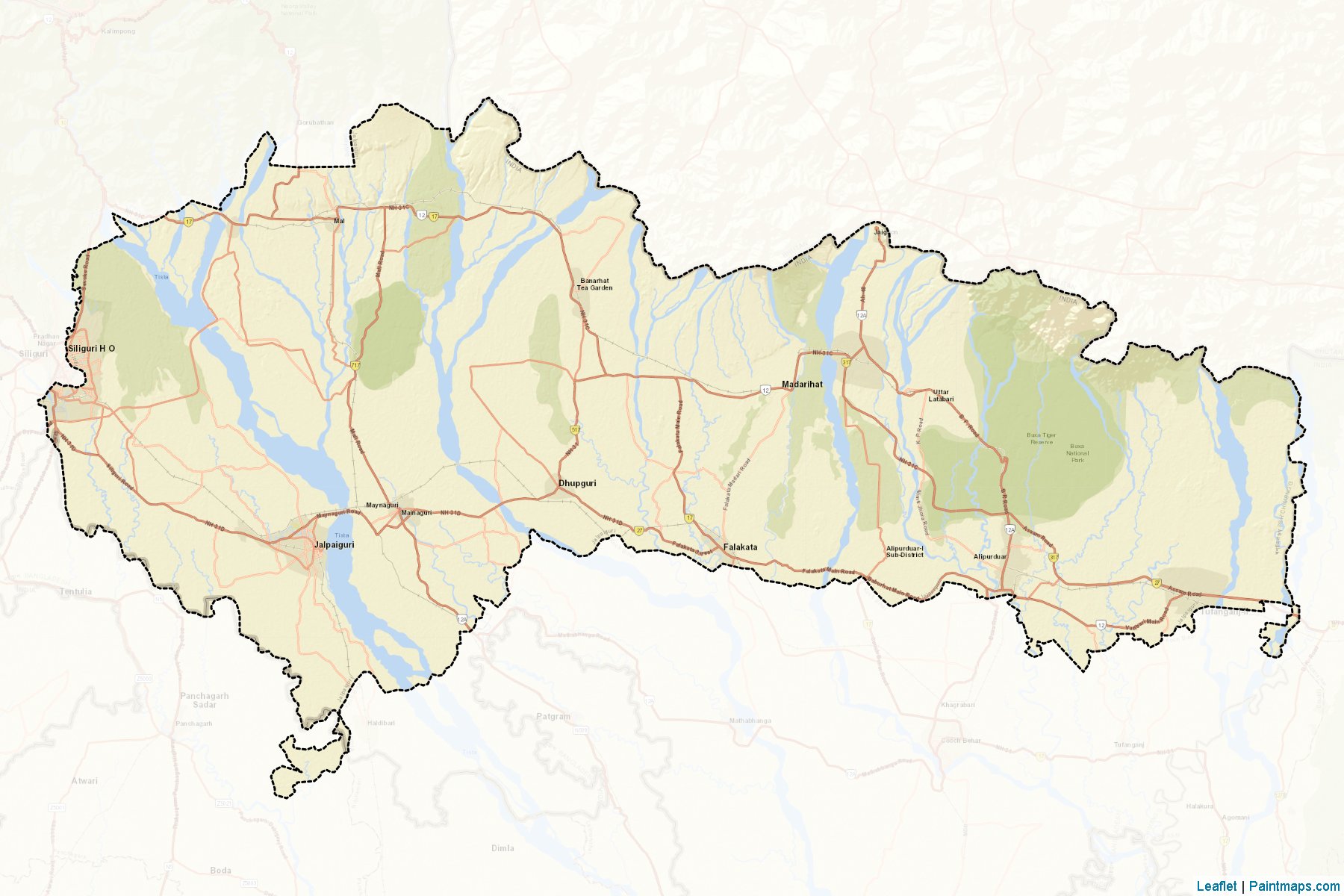 Muestras de recorte de mapas Jalpaiguri (West Bengal)-2