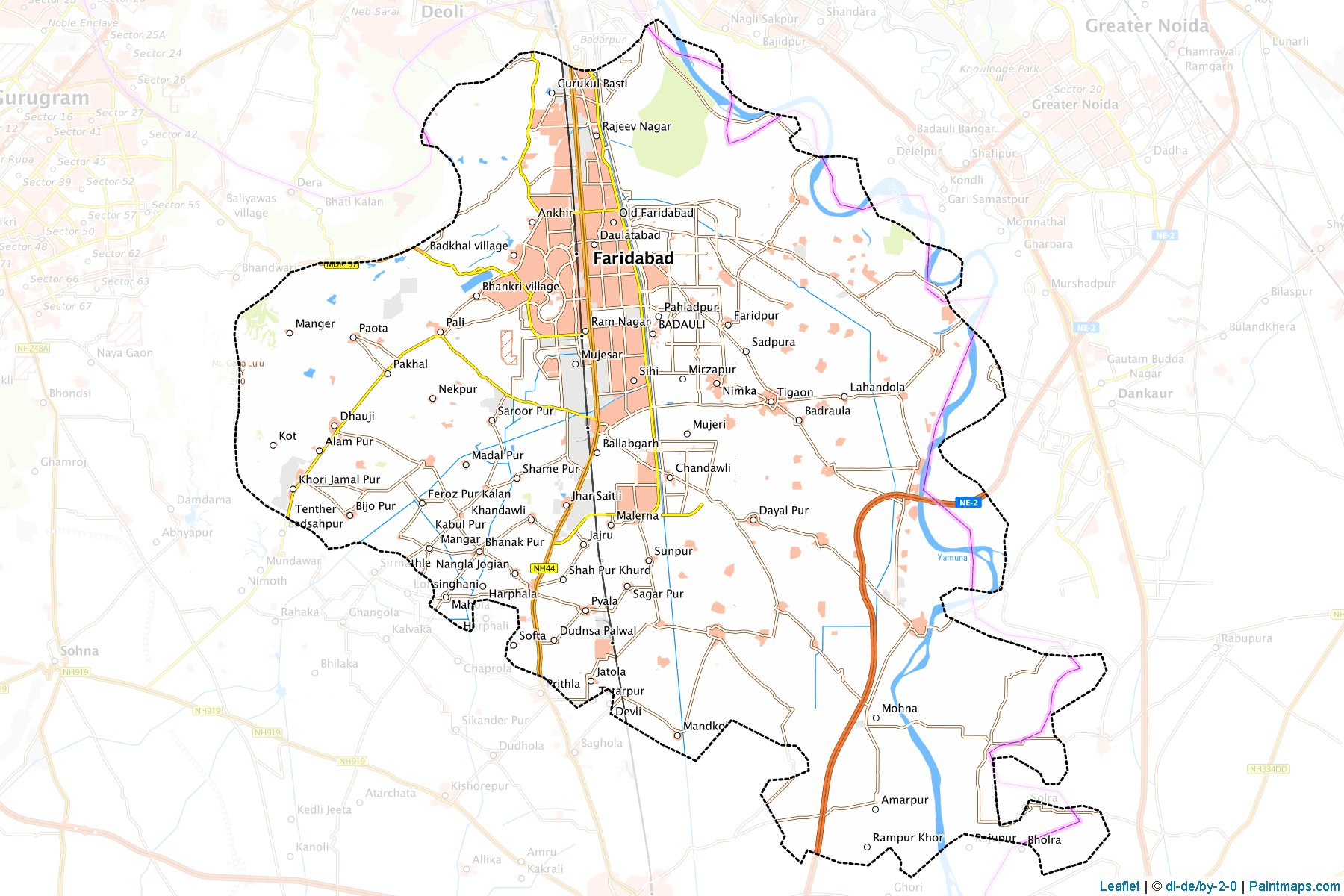 Muestras de recorte de mapas Faridabad (Haryana)-1