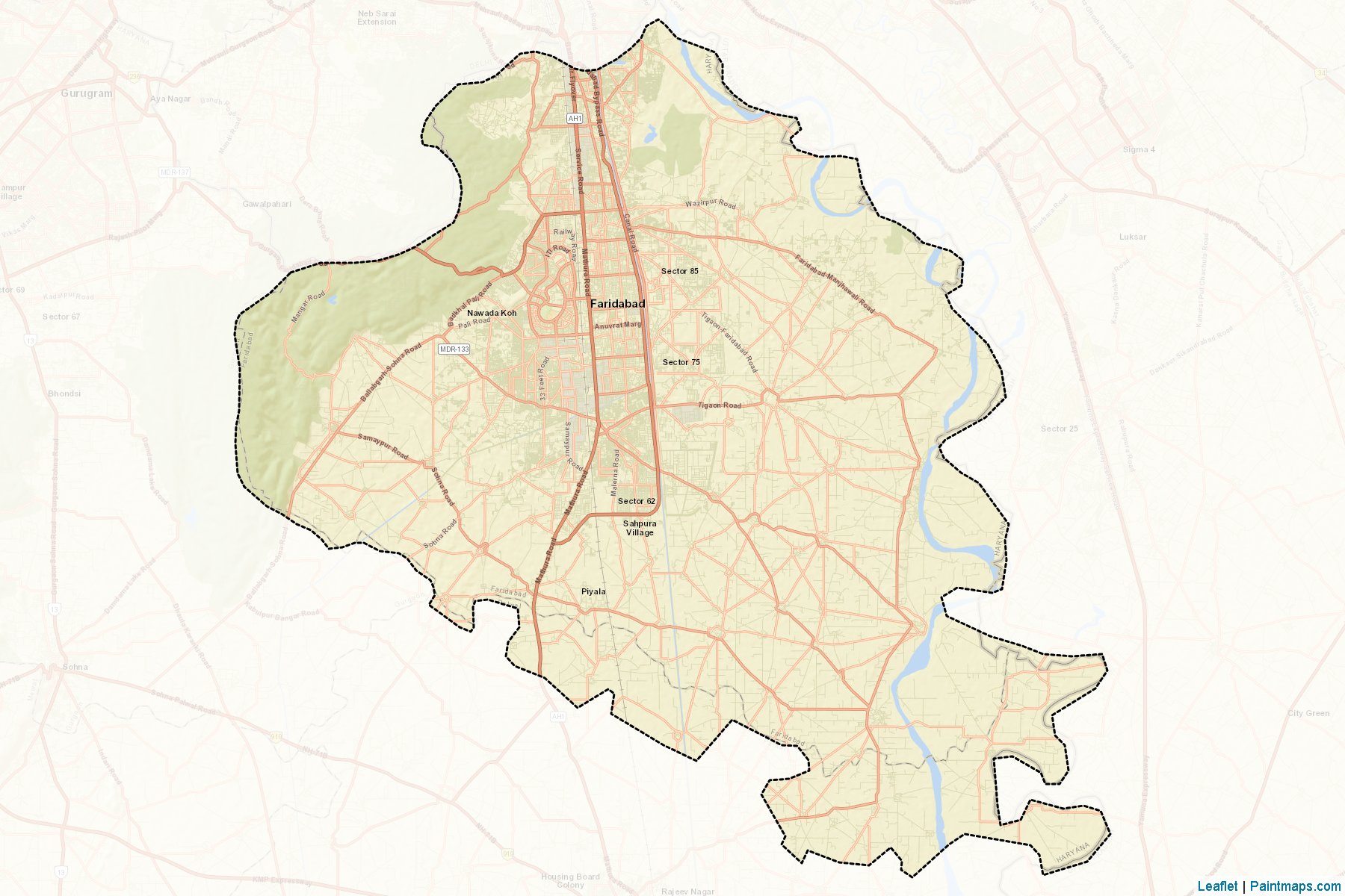 Muestras de recorte de mapas Faridabad (Haryana)-2