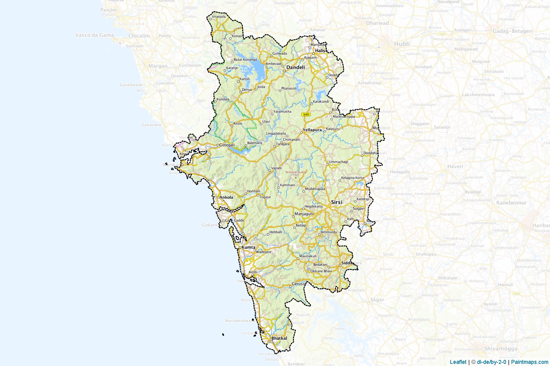 Muestras de recorte de mapas Uttara Kannada (Karnataka)-1