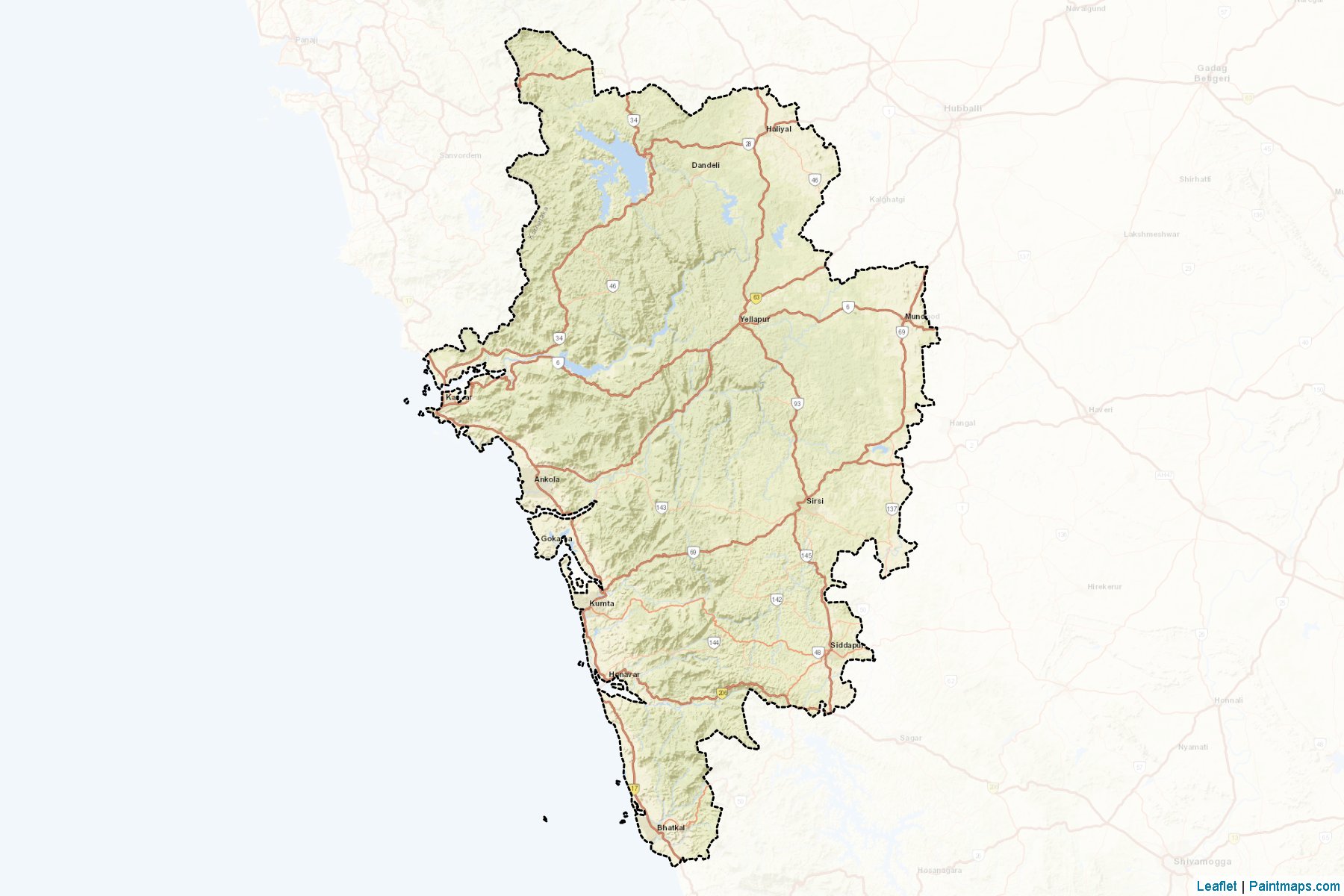 Muestras de recorte de mapas Uttara Kannada (Karnataka)-2