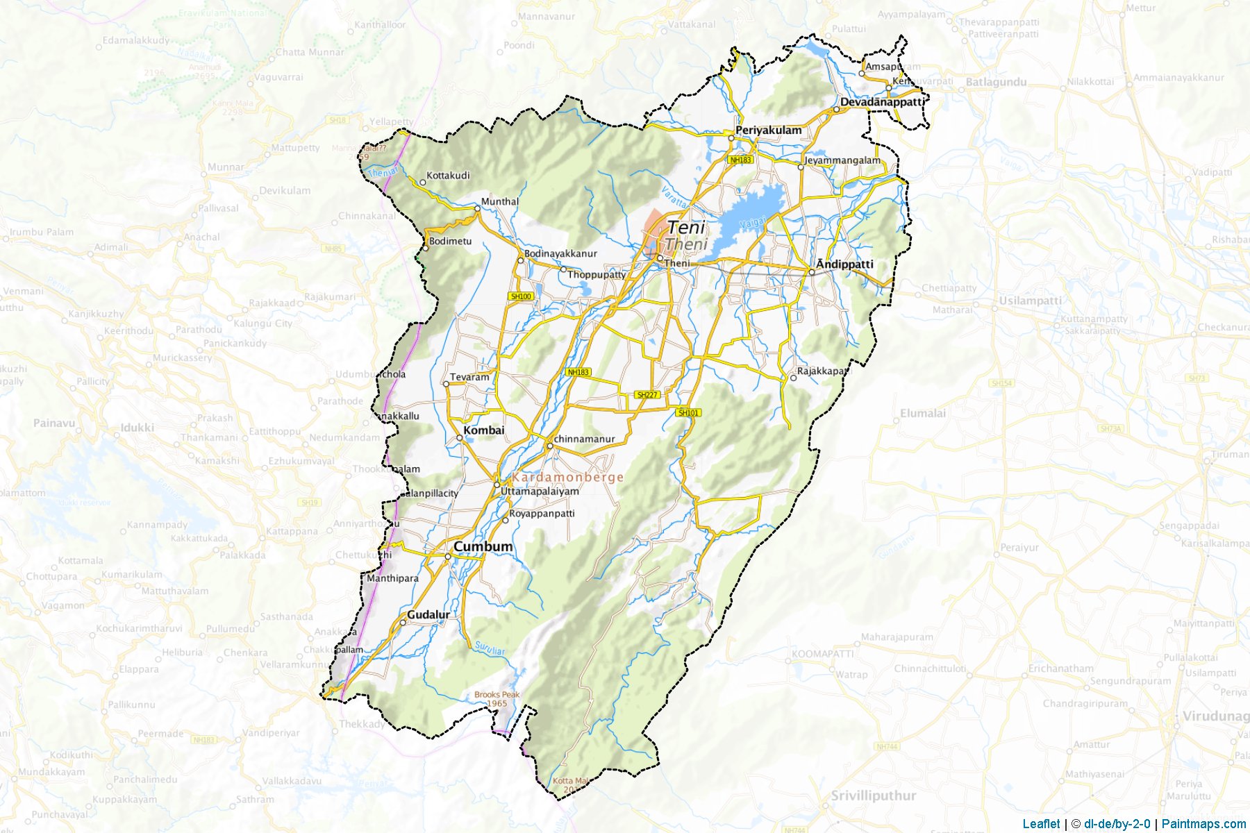 Muestras de recorte de mapas Theni (Tamil Nadu)-1