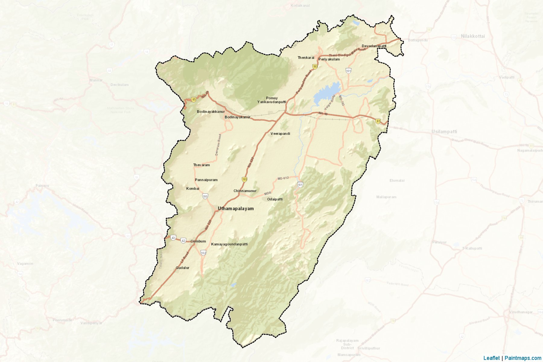 Muestras de recorte de mapas Theni (Tamil Nadu)-2