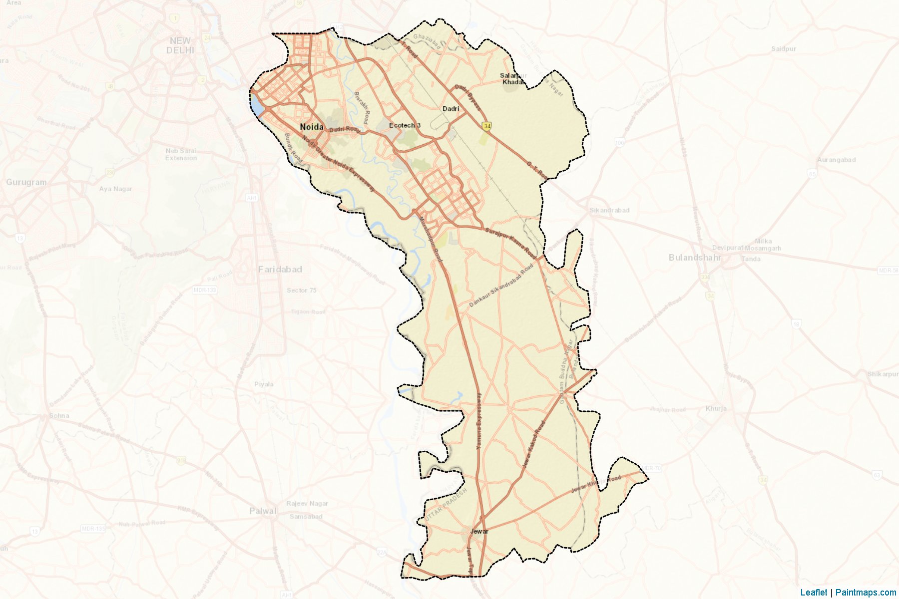 Muestras de recorte de mapas Gautam Buddha Nagar (Uttar Pradesh)-2