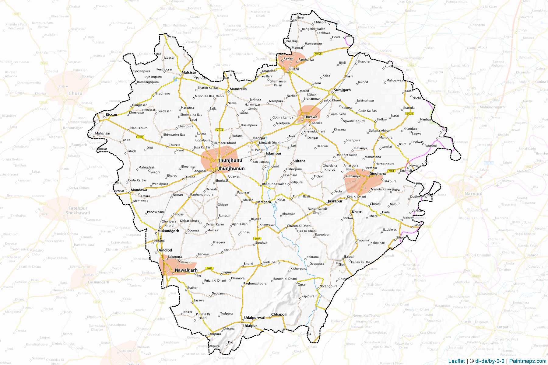 Muestras de recorte de mapas Jhunjhunun (Rajasthan)-1