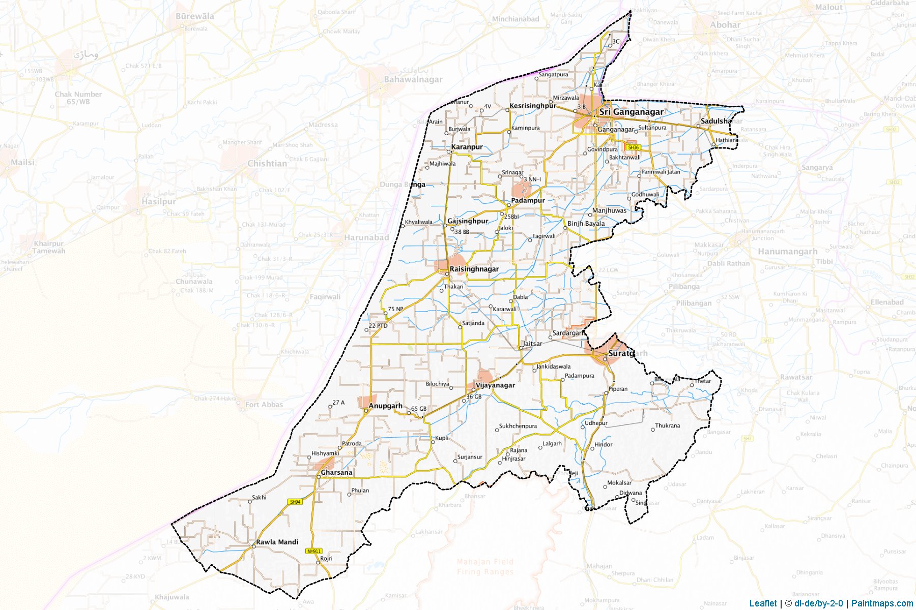 Border cropping samples for Ganganagar map.