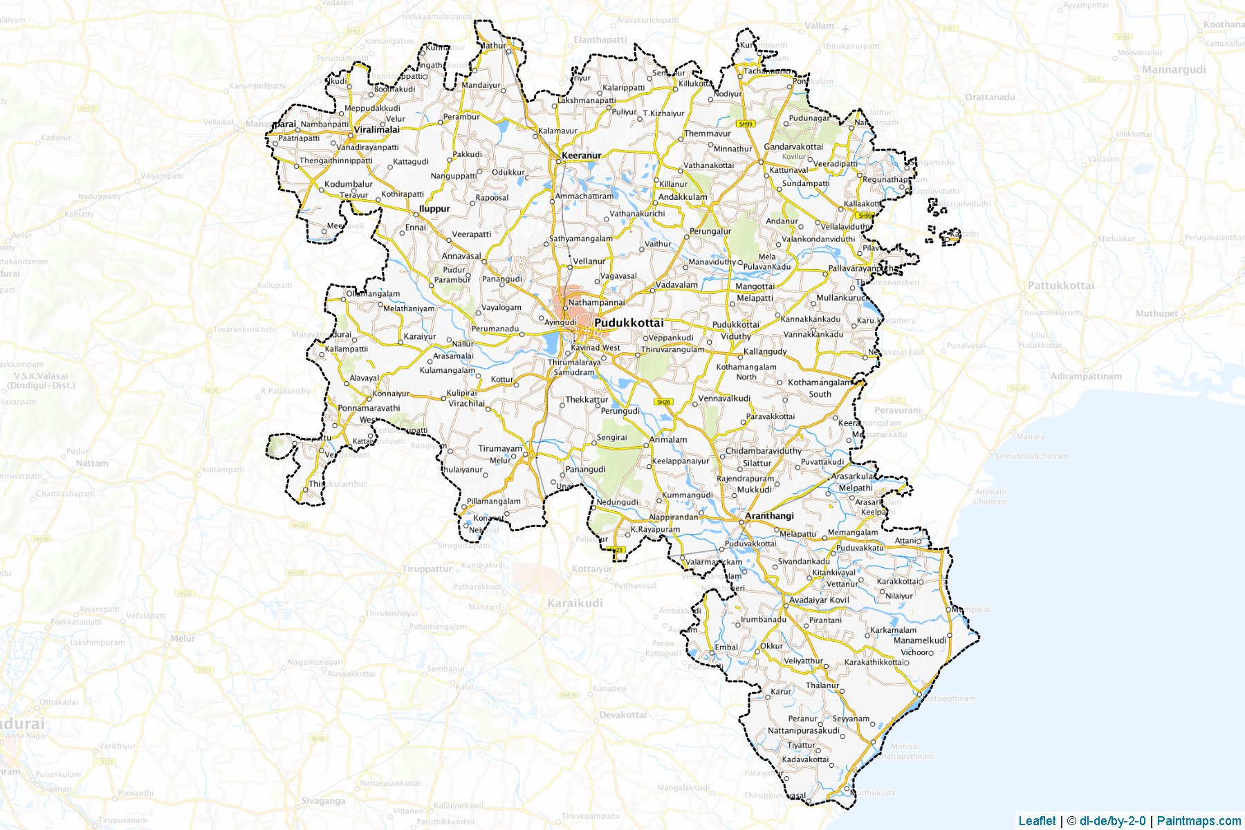 Muestras de recorte de mapas Pudukkottai (Tamil Nadu)-1