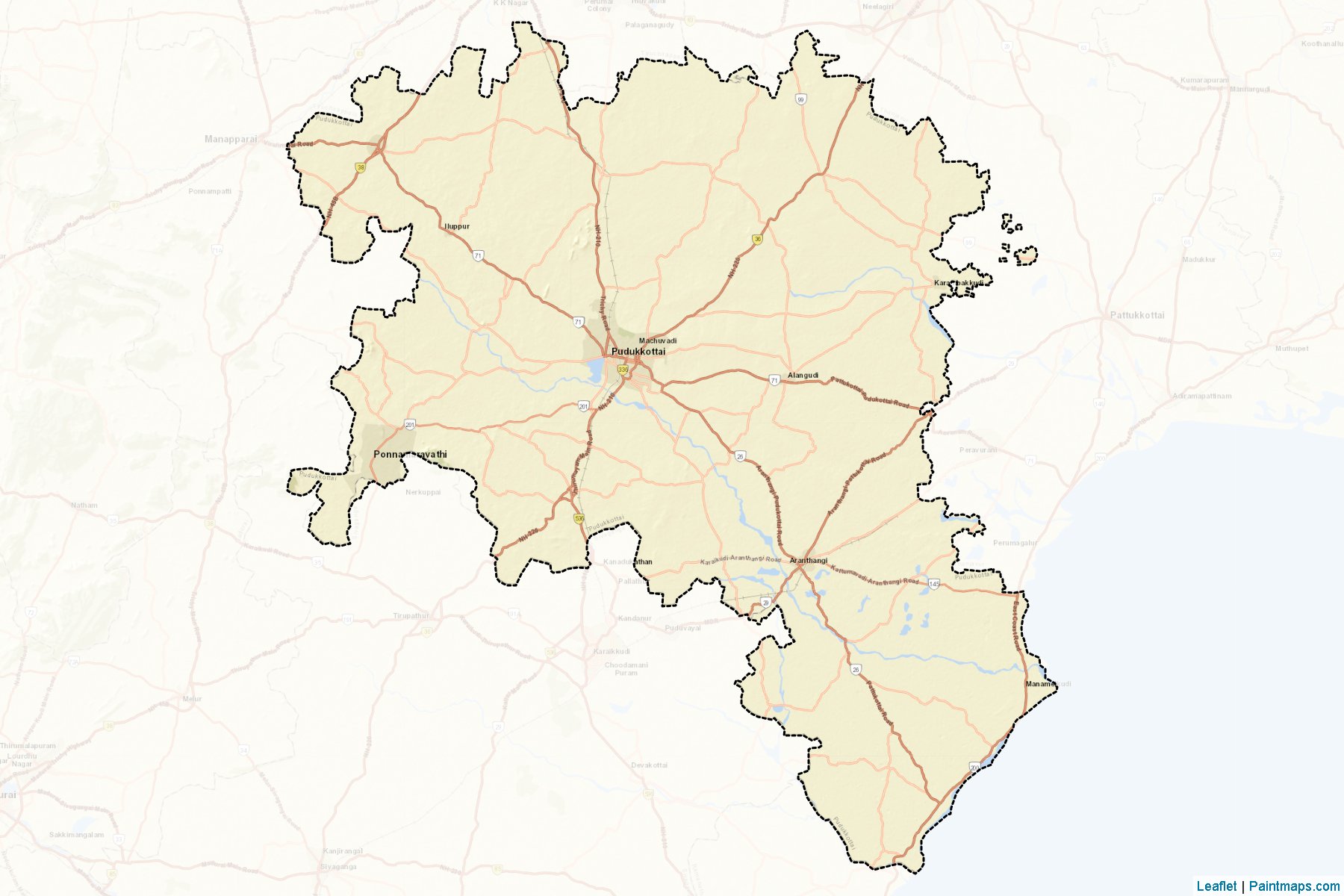 Muestras de recorte de mapas Pudukkottai (Tamil Nadu)-2