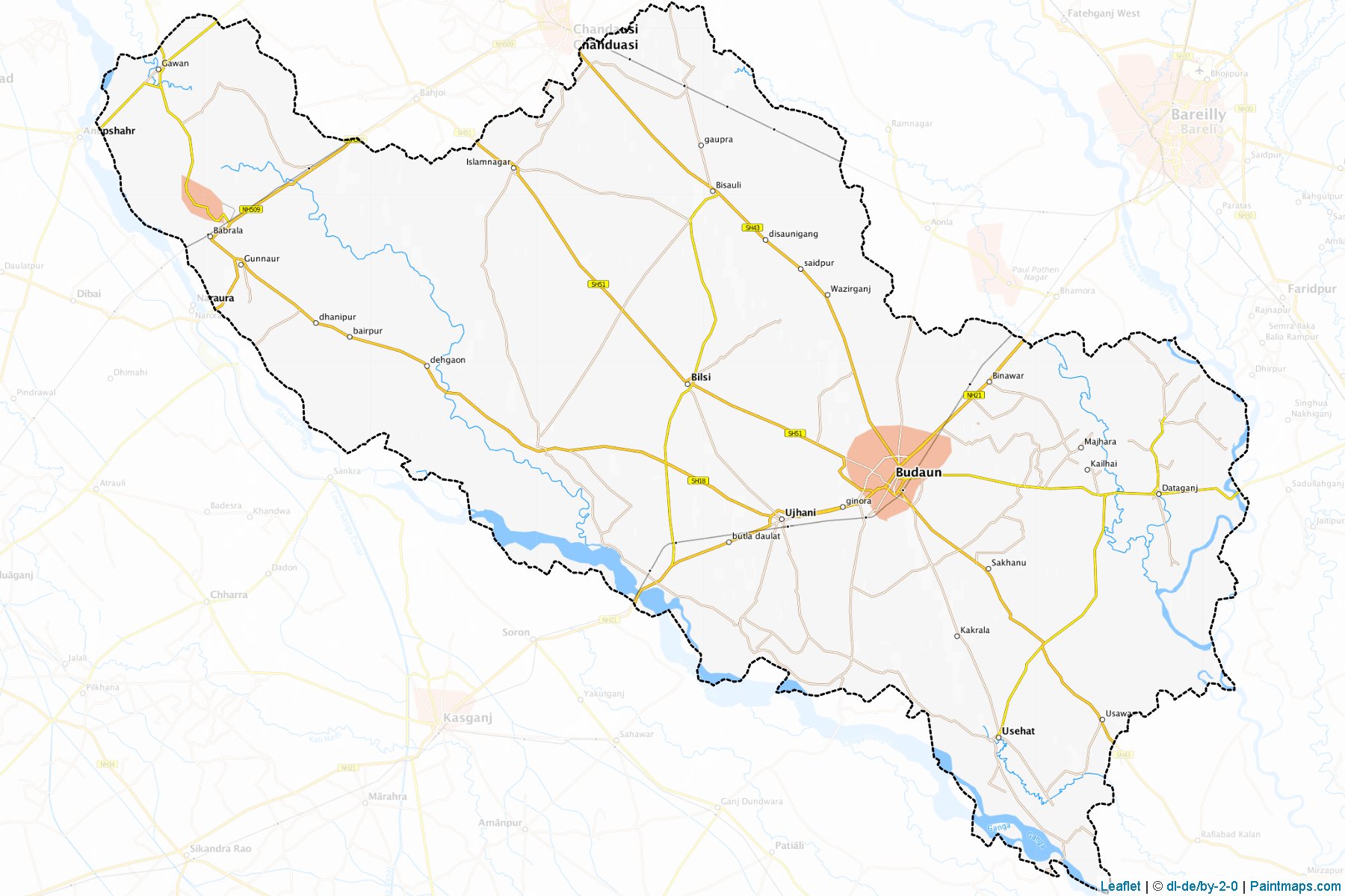 Muestras de recorte de mapas Budaun (Uttar Pradesh)-1