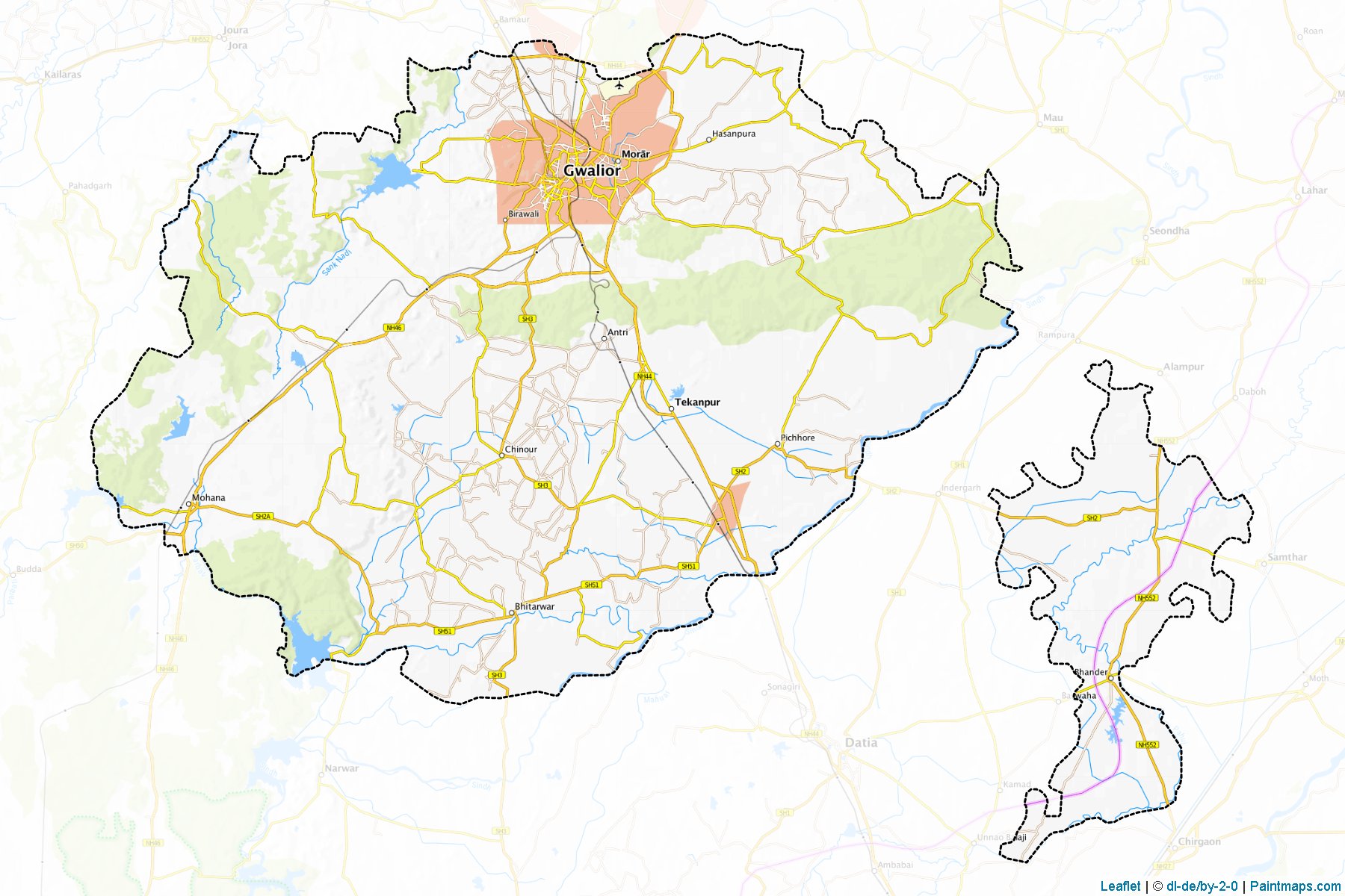 Muestras de recorte de mapas Gwalior (Madhya Pradesh)-1