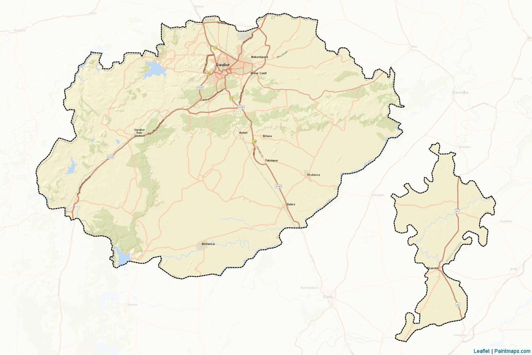 Muestras de recorte de mapas Gwalior (Madhya Pradesh)-2