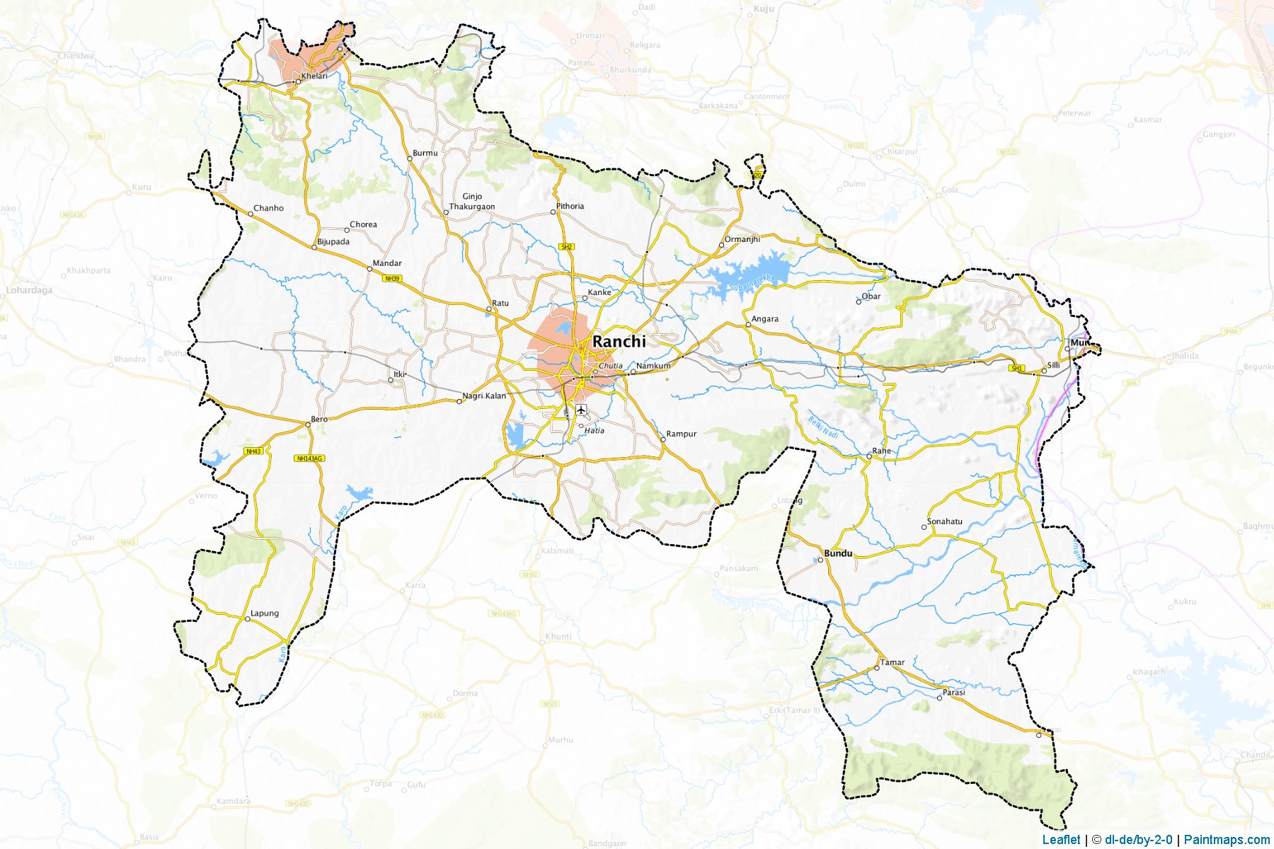 Muestras de recorte de mapas Ranchi (Jharkhand)-1