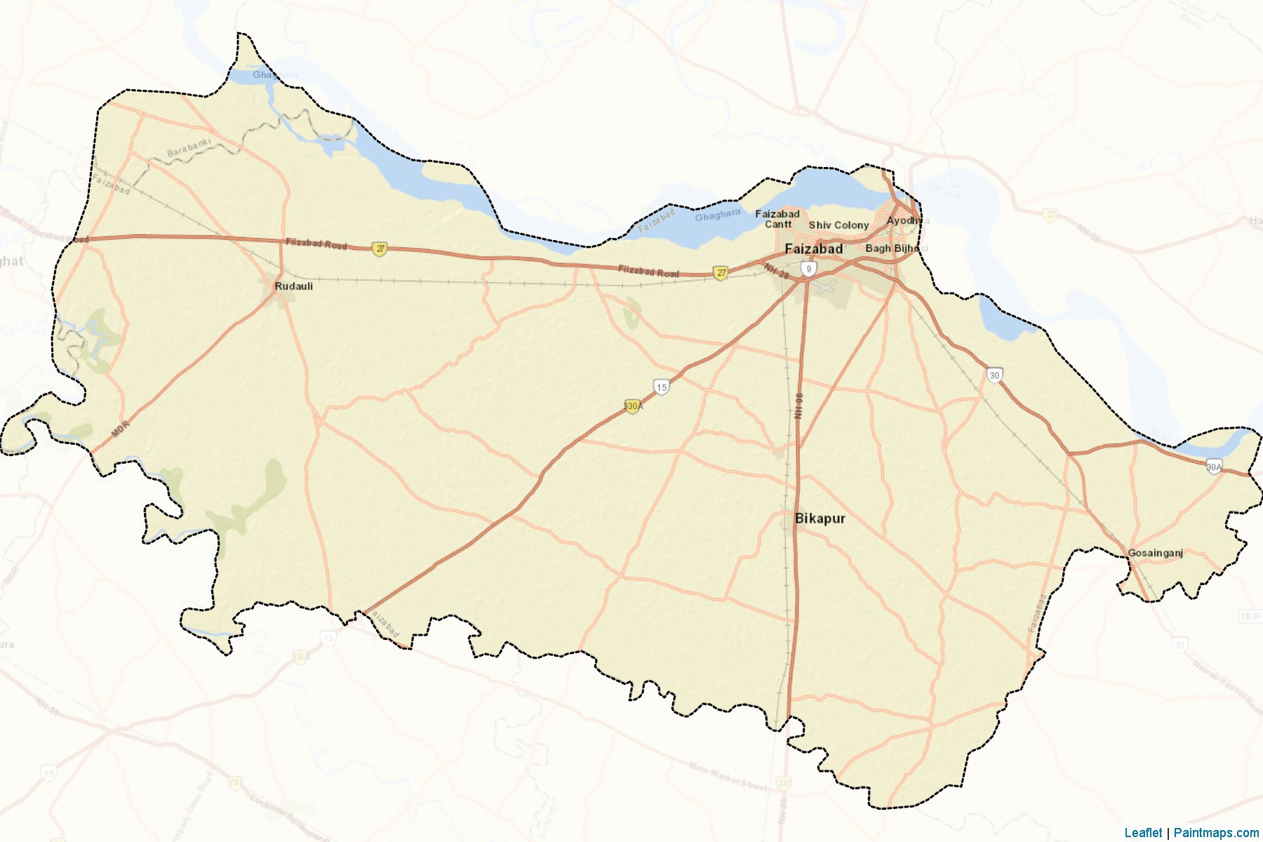 Muestras de recorte de mapas Ayodhya (Uttar Pradesh)-2