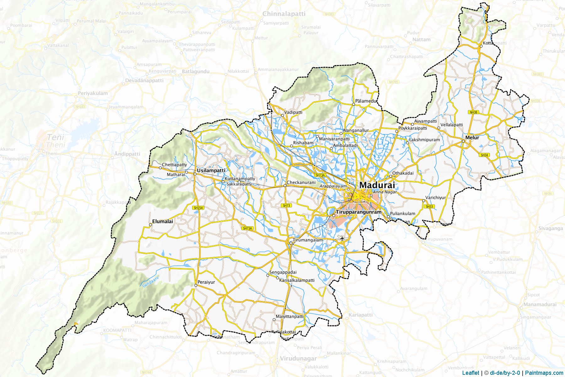 Muestras de recorte de mapas Madurai (Tamil Nadu)-1