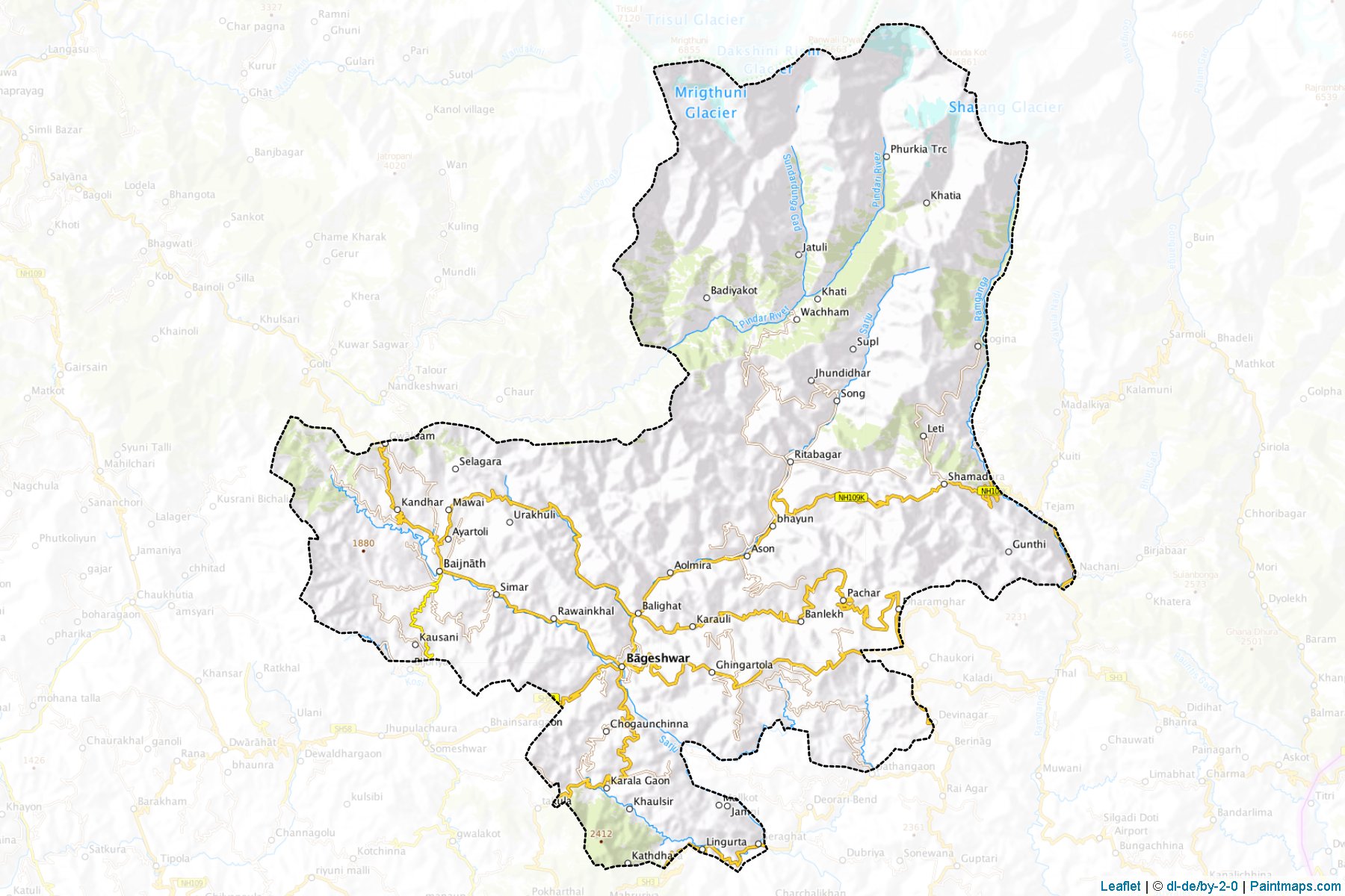 Muestras de recorte de mapas Bageshwar (Uttarakhand)-1