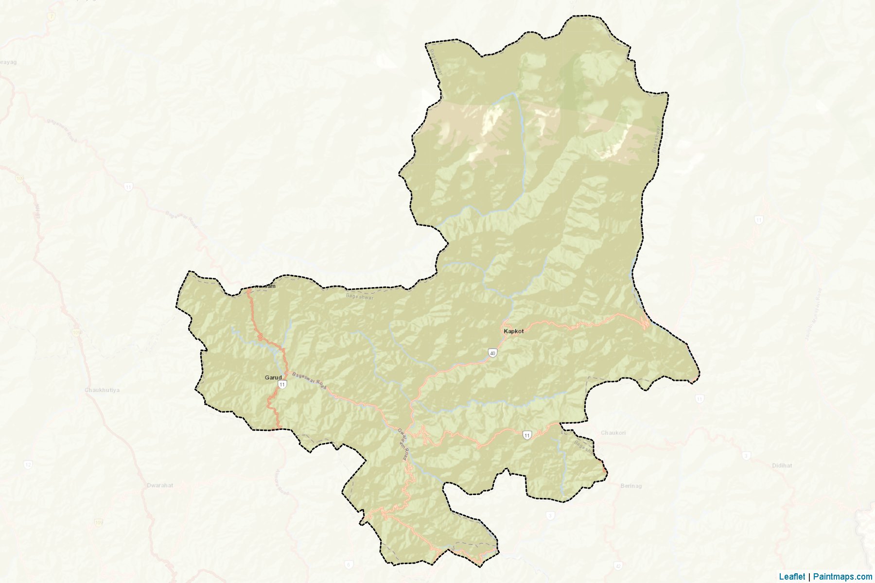 Muestras de recorte de mapas Bageshwar (Uttarakhand)-2