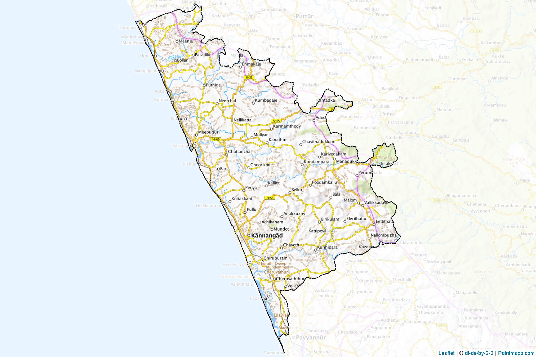 Muestras de recorte de mapas Kasaragod (Kerala)-1