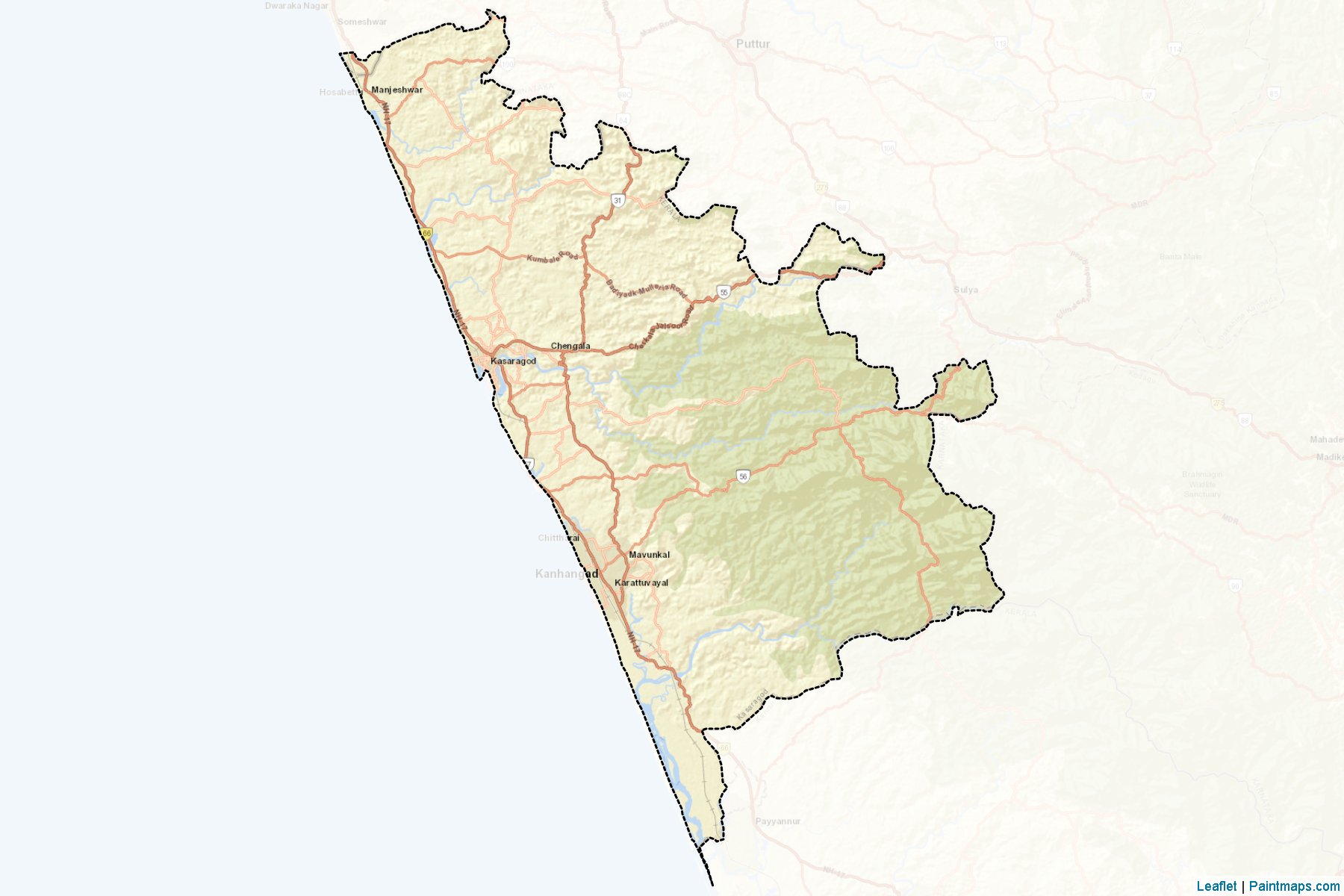 Muestras de recorte de mapas Kasaragod (Kerala)-2