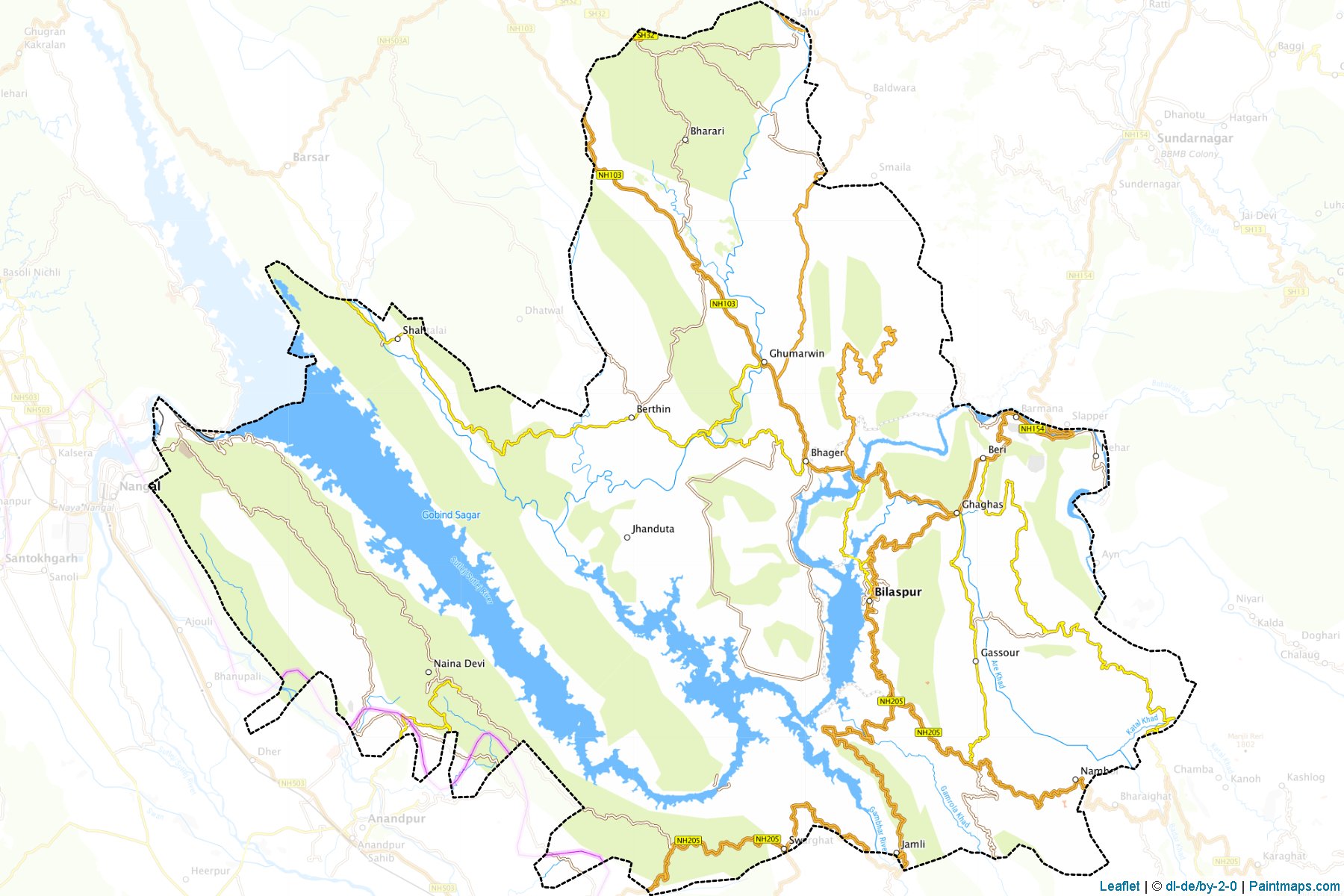 Muestras de recorte de mapas Bilaspur (Himachal Pradesh)-1