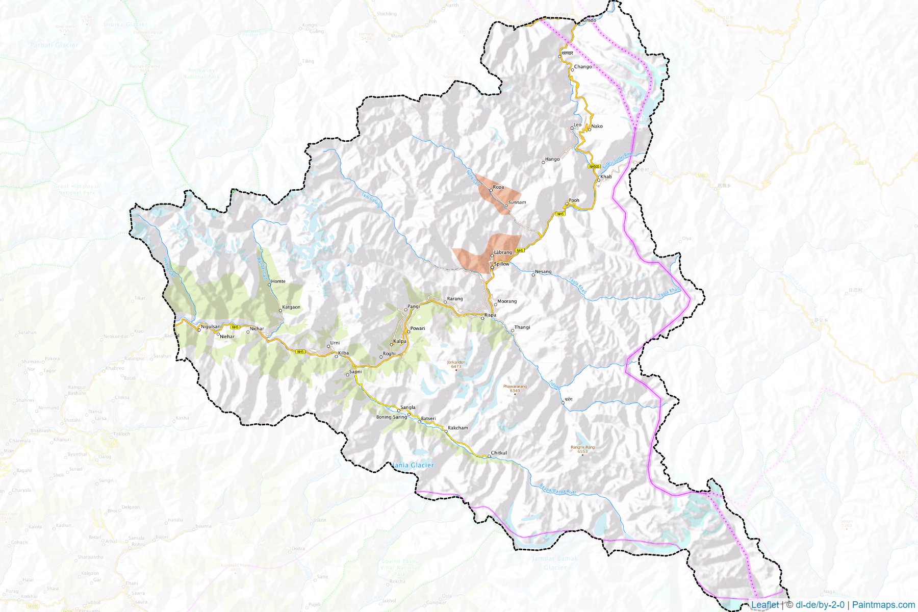 Muestras de recorte de mapas Kinnaur (Himachal Pradesh)-1