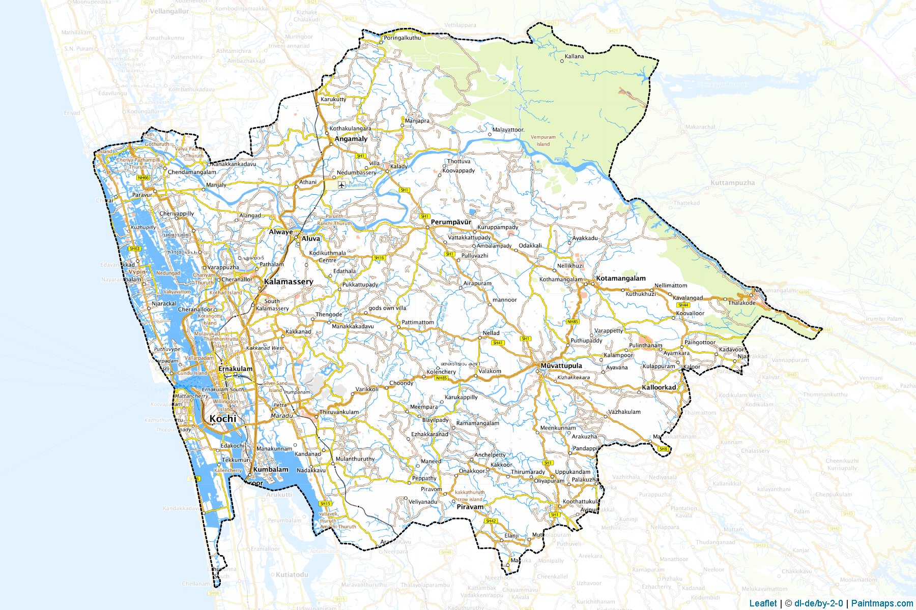 Muestras de recorte de mapas Ernakulam (Kerala)-1