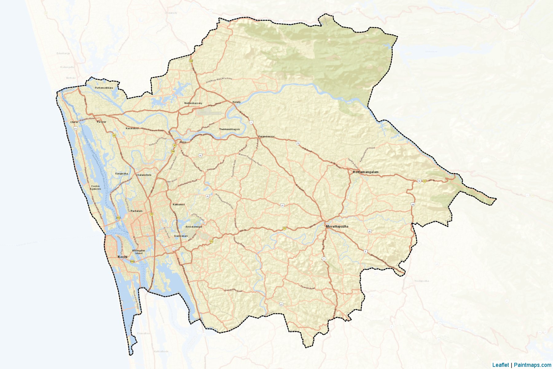 Muestras de recorte de mapas Ernakulam (Kerala)-2