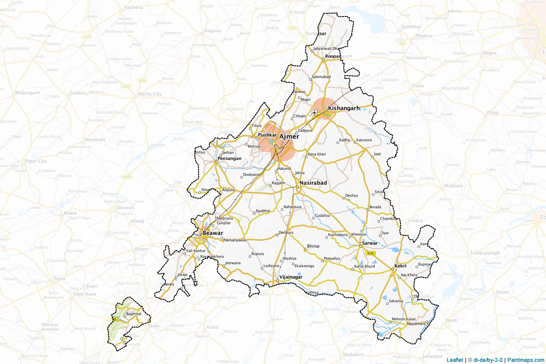 Muestras de recorte de mapas Ajmer (Rajasthan)-1