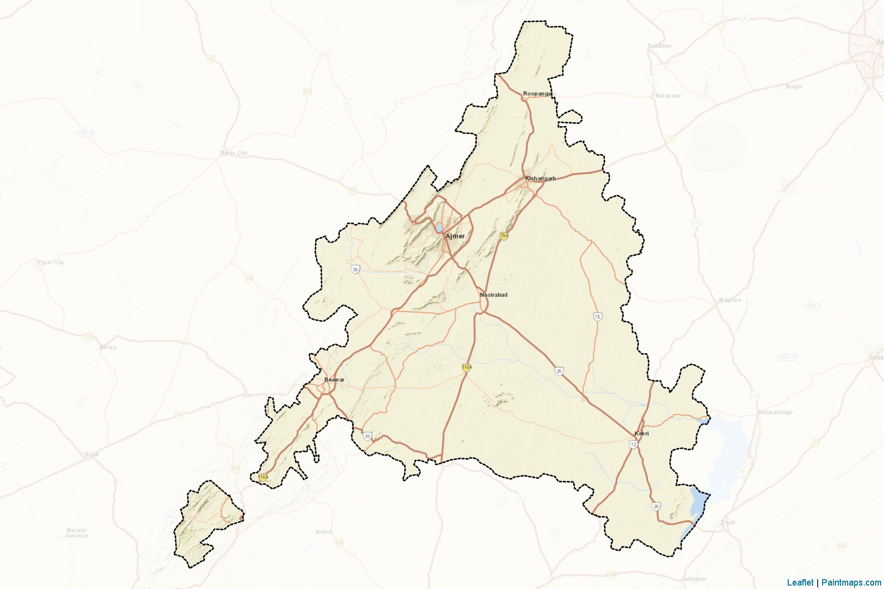 Muestras de recorte de mapas Ajmer (Rajasthan)-2