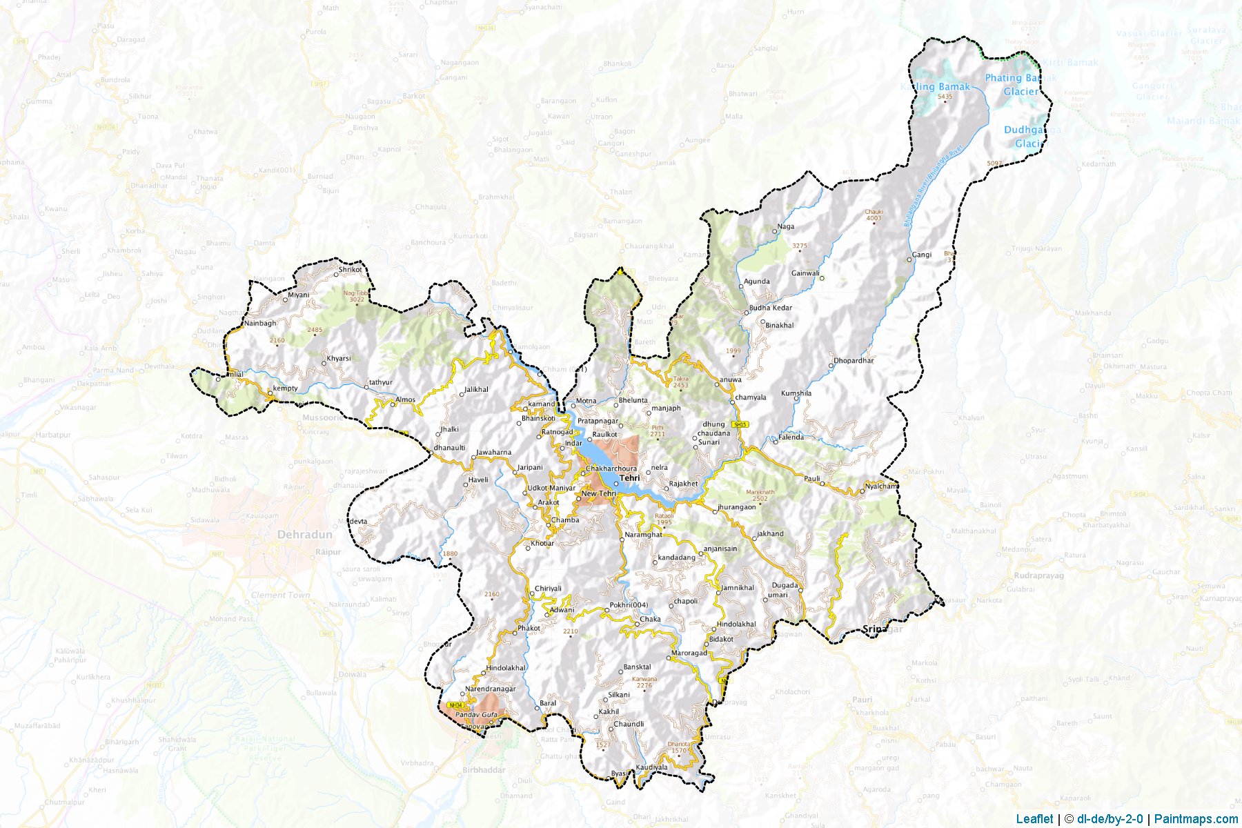 Muestras de recorte de mapas Tehri Garhwal (Uttarakhand)-1