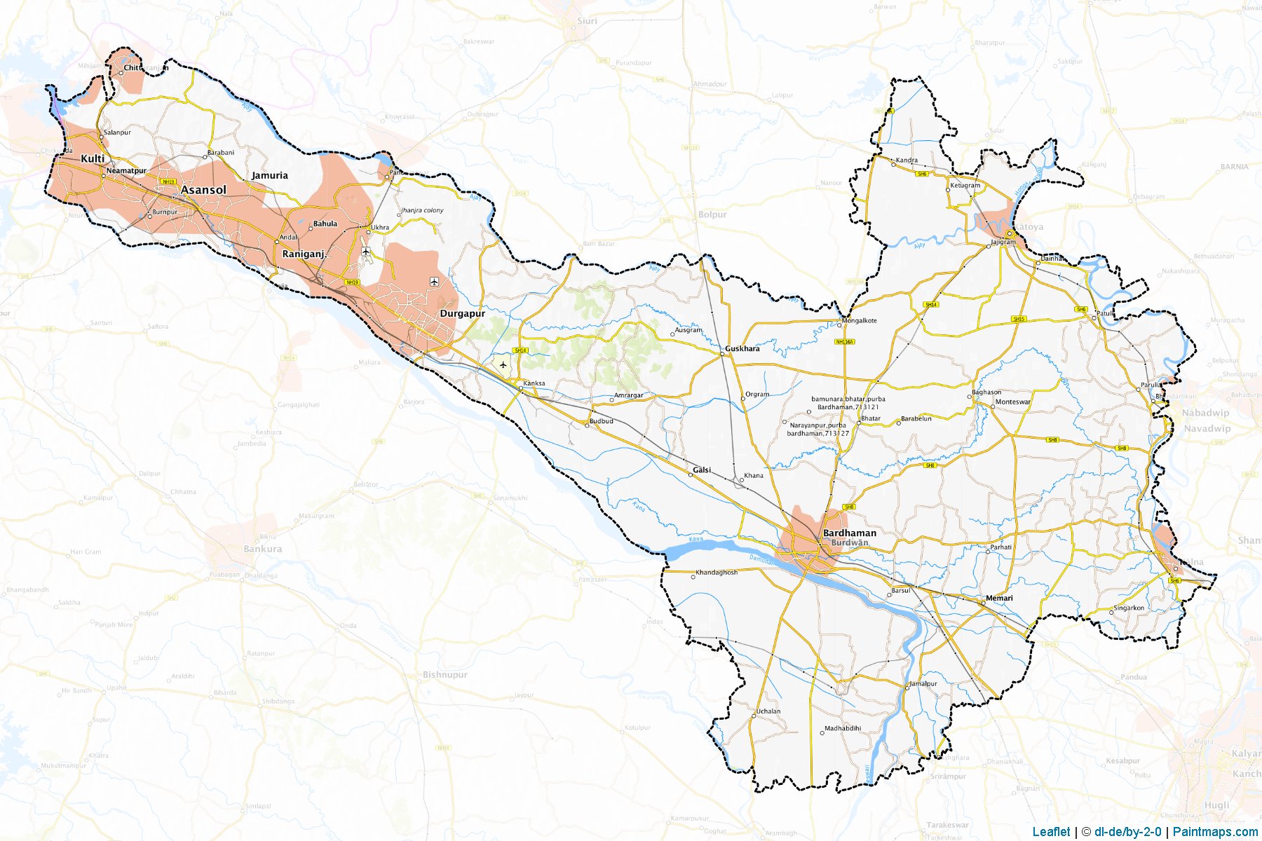 Muestras de recorte de mapas Barddhaman (West Bengal)-1