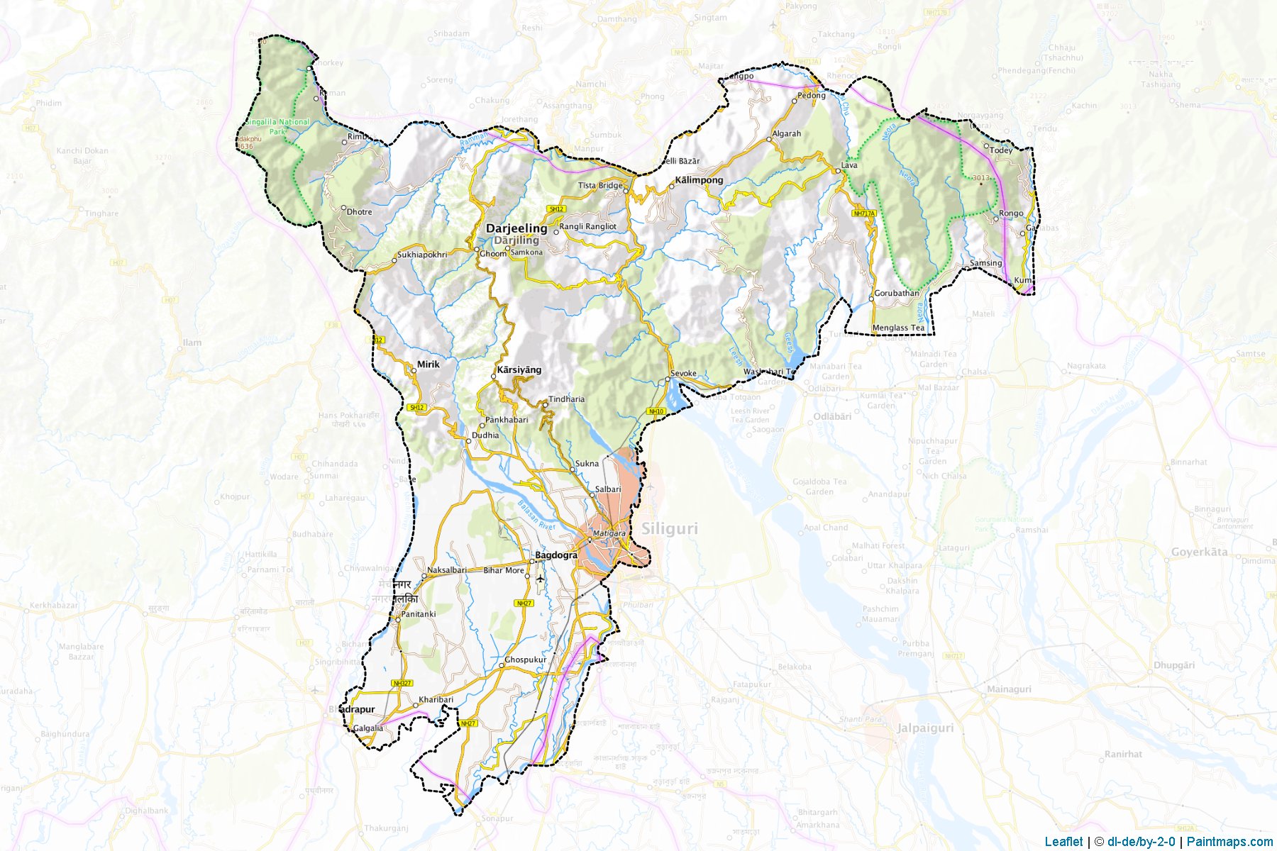 Muestras de recorte de mapas Darjiling (West Bengal)-1