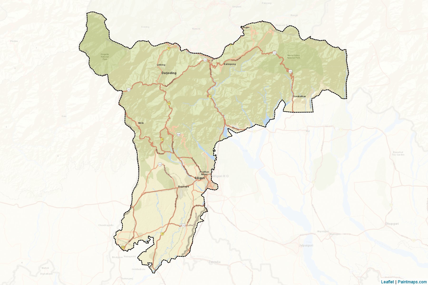 Muestras de recorte de mapas Darjiling (West Bengal)-2