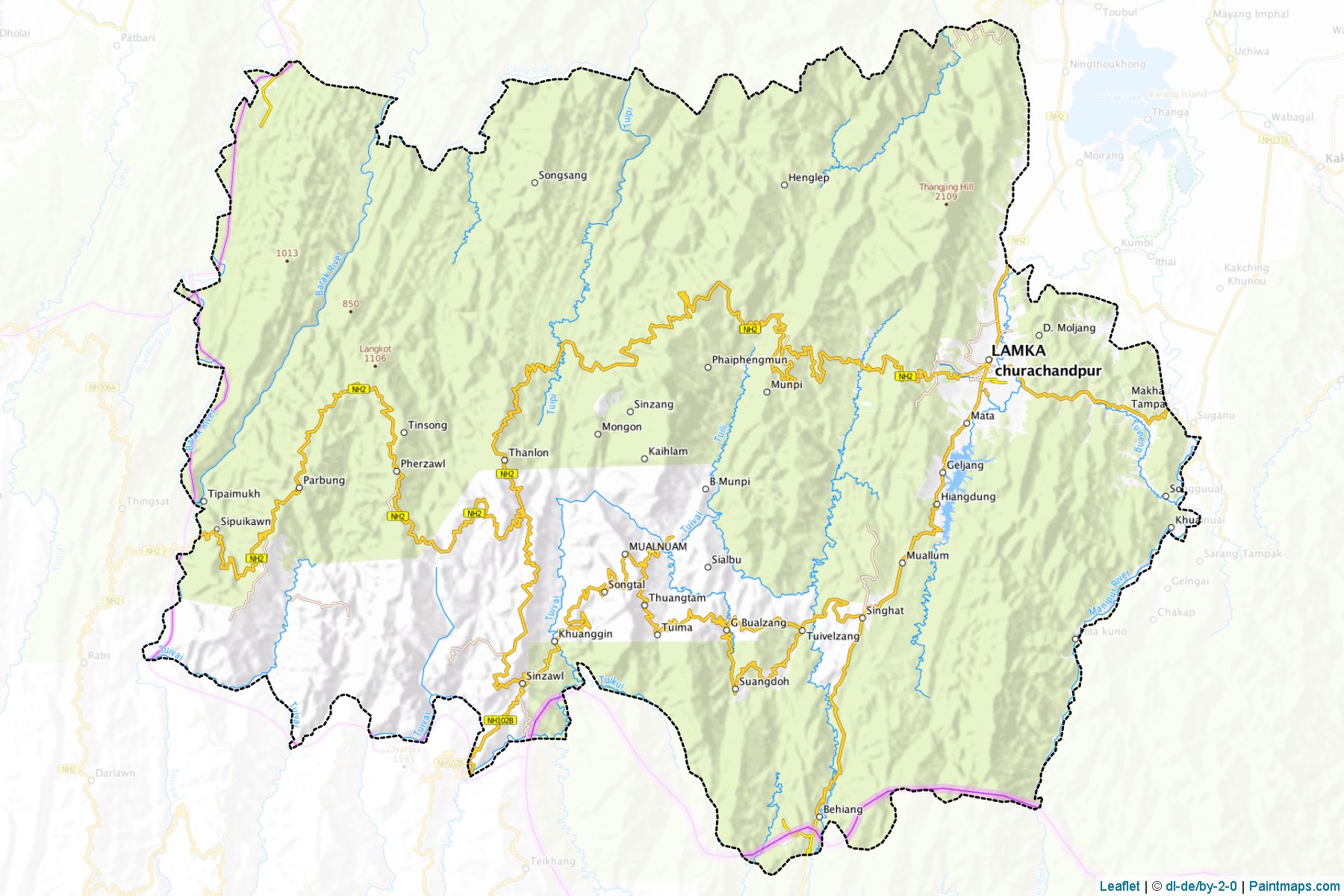 Muestras de recorte de mapas Churachandpur (Manipur)-1