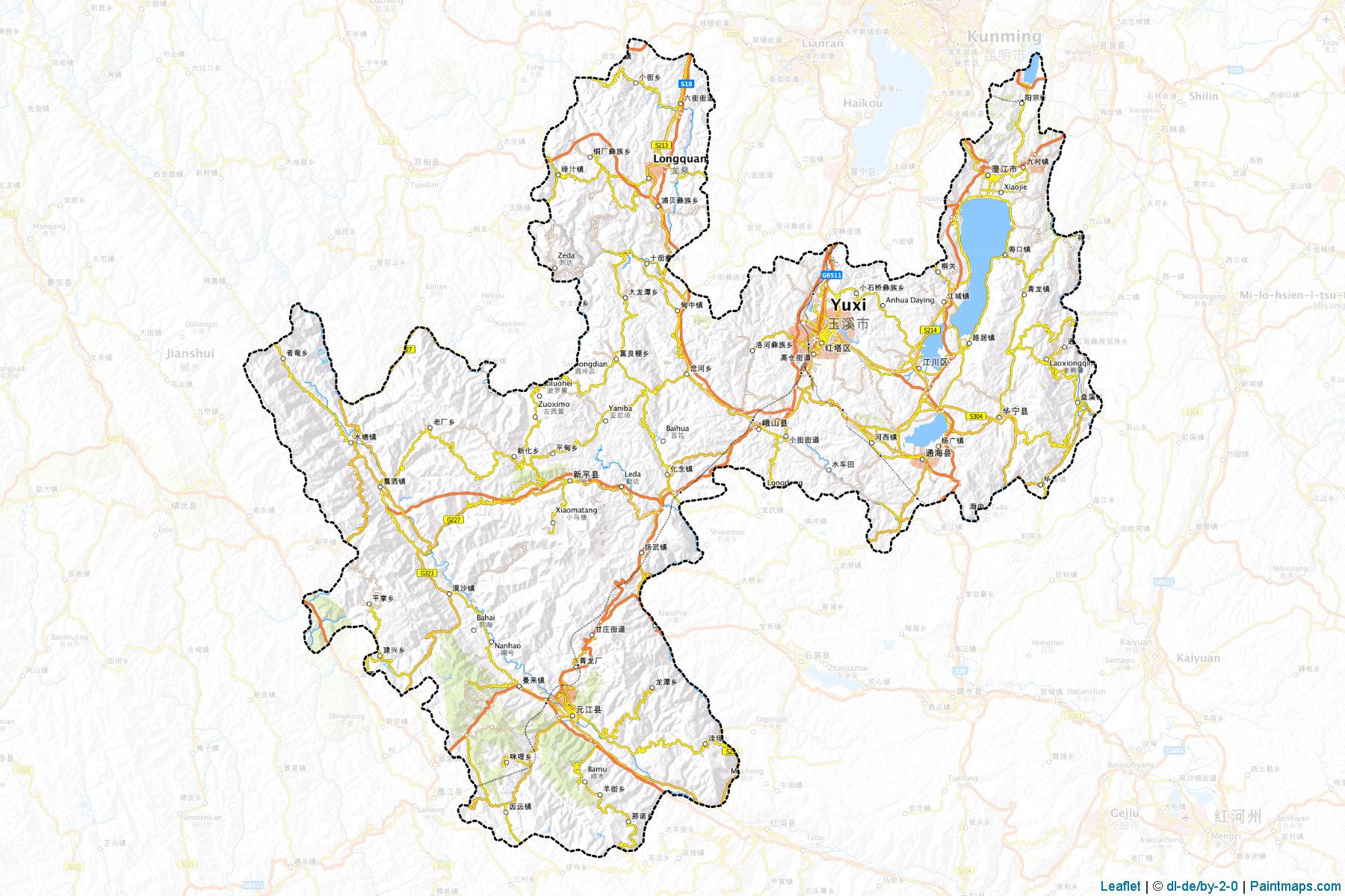 Muestras de recorte de mapas Yuxi (Yunnan)-1