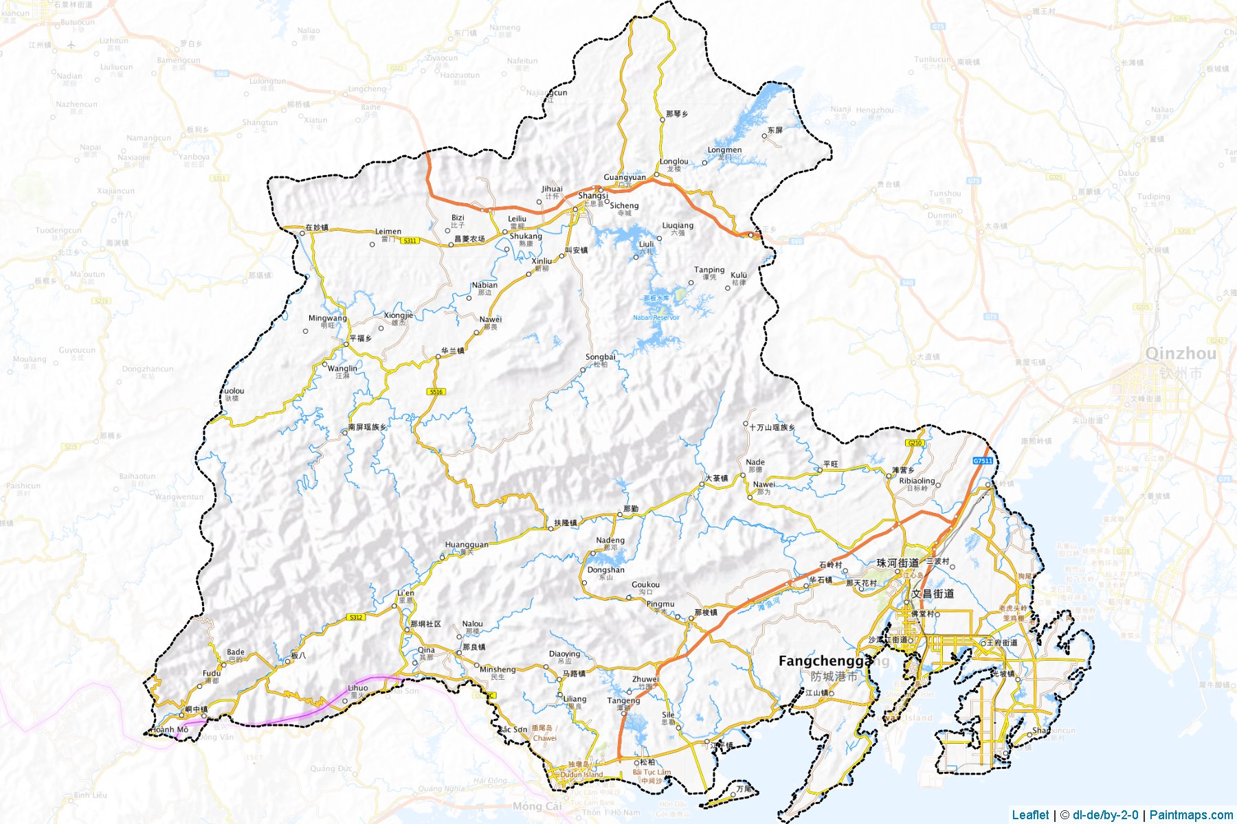 Muestras de recorte de mapas Fangchenggang (Guangxi Zhuang)-1