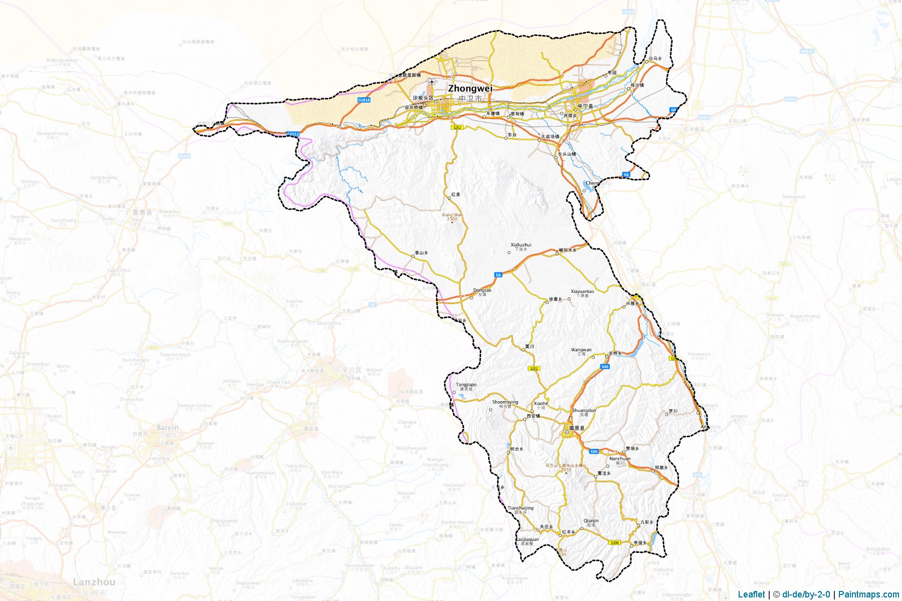 Muestras de recorte de mapas Zhongwei (Ningxia Hui)-1