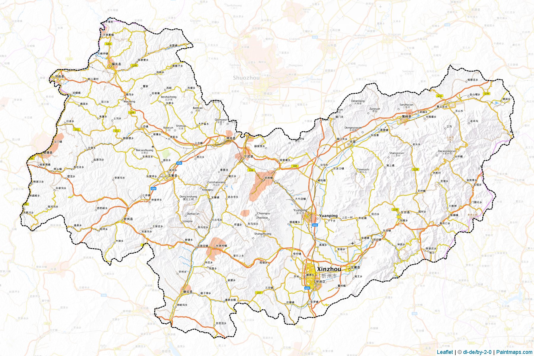 Muestras de recorte de mapas Xinzhou (Shanxi)-1