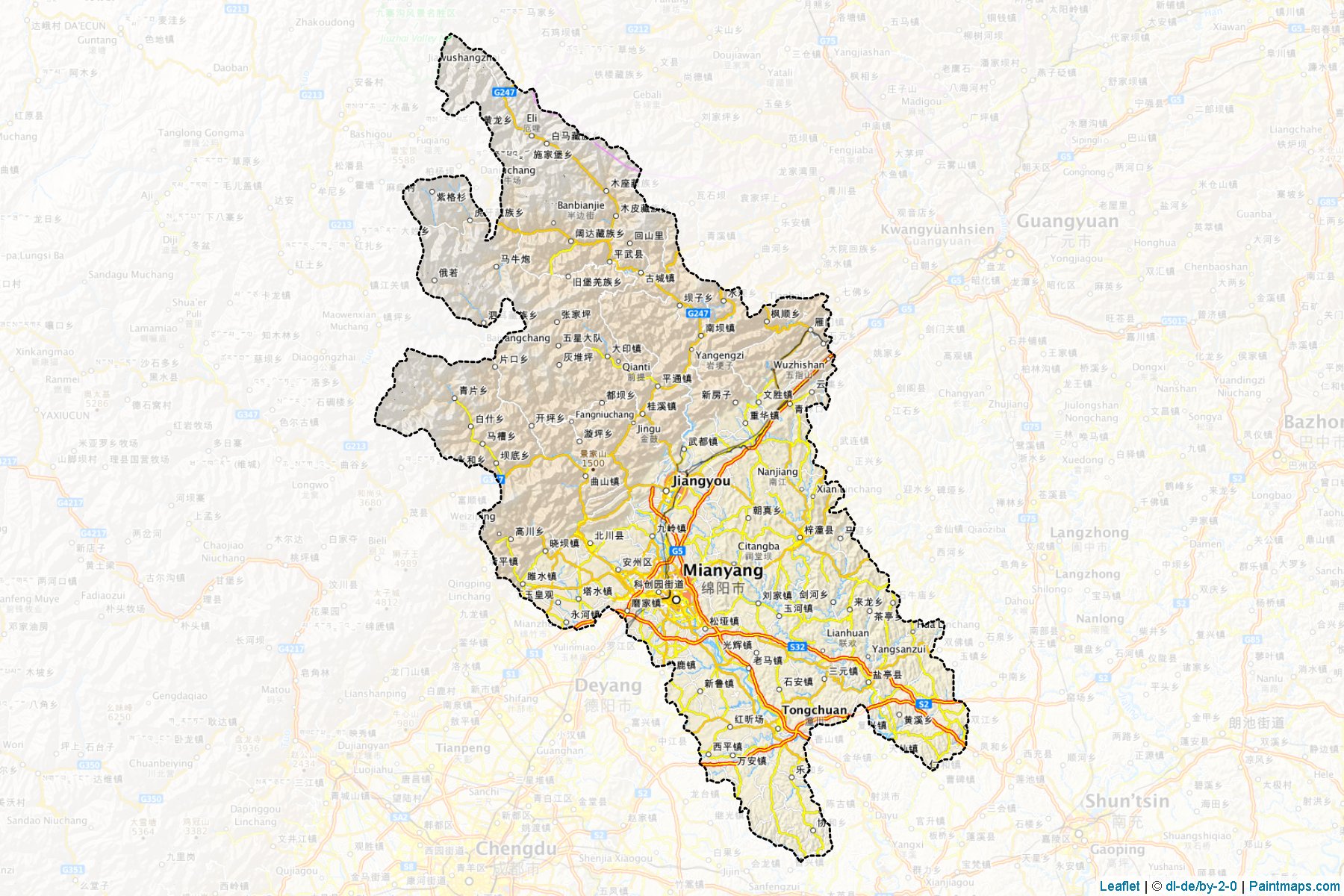 Muestras de recorte de mapas Mianyang (Sichuan)-1