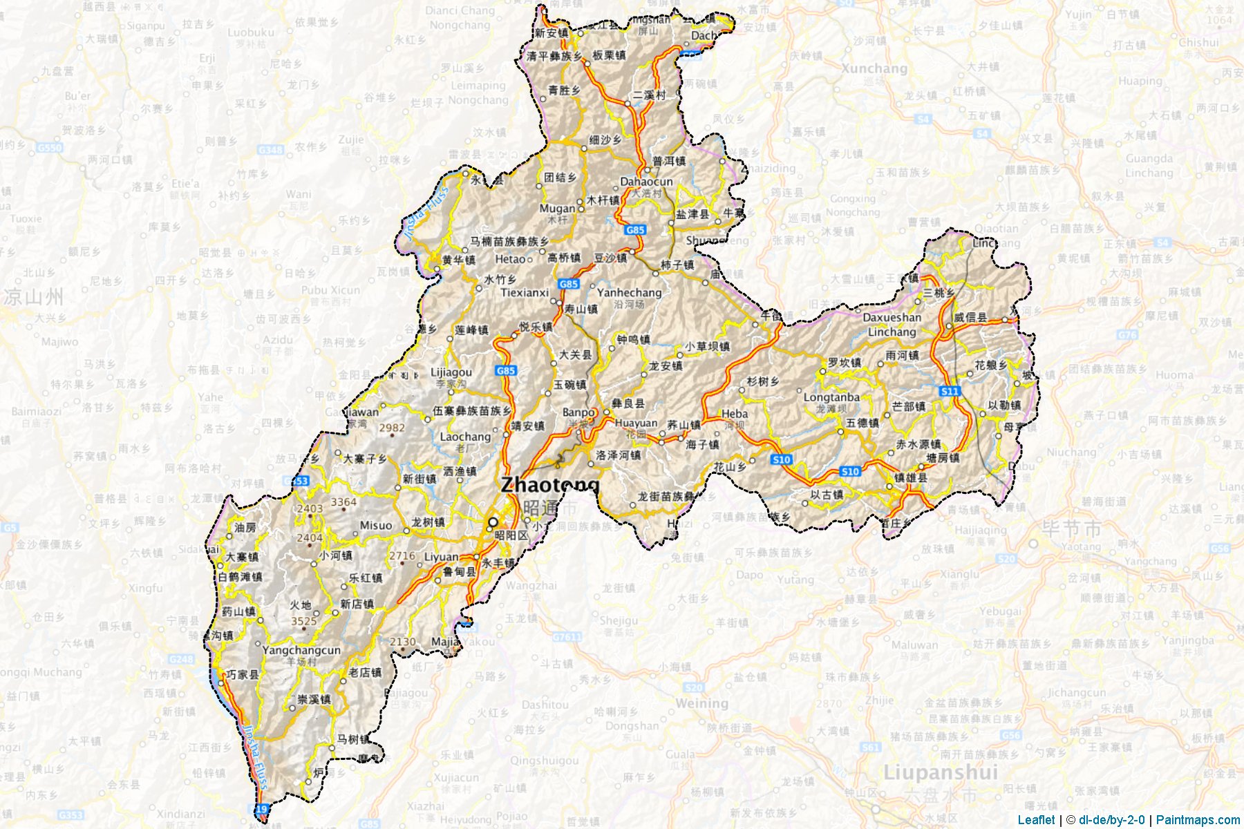 Muestras de recorte de mapas Zhaotong (Yunnan)-1