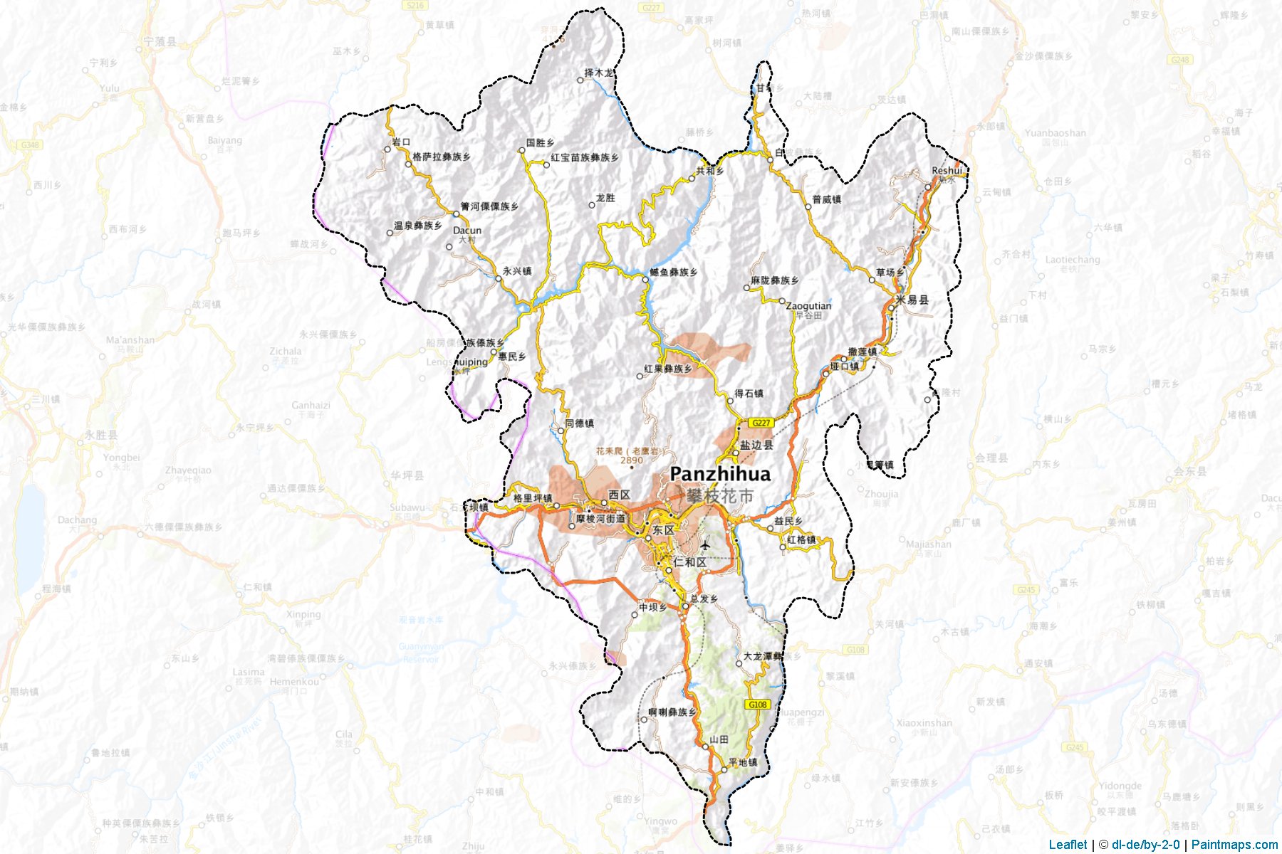 Muestras de recorte de mapas Panzhihua (Sichuan)-1