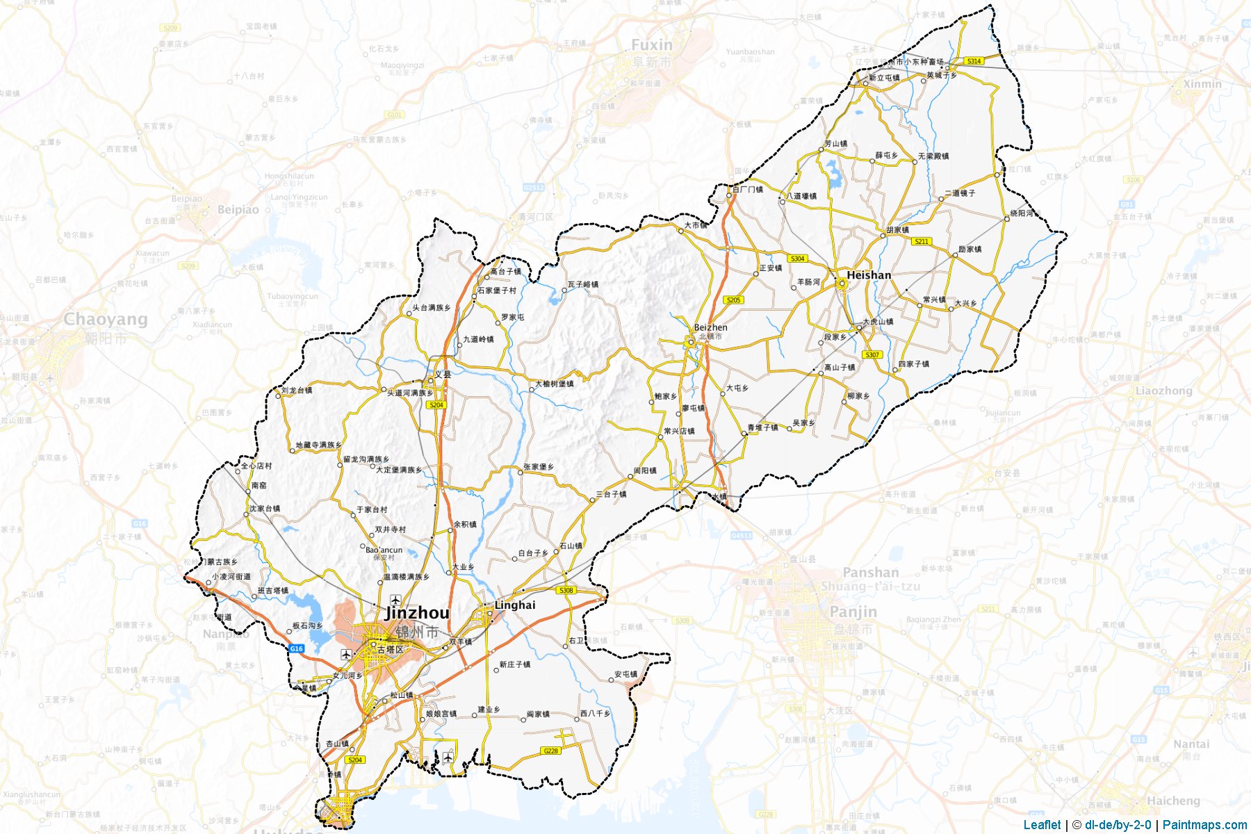 Sample maps of Jinzhou generated with map cropping (masking) tool.