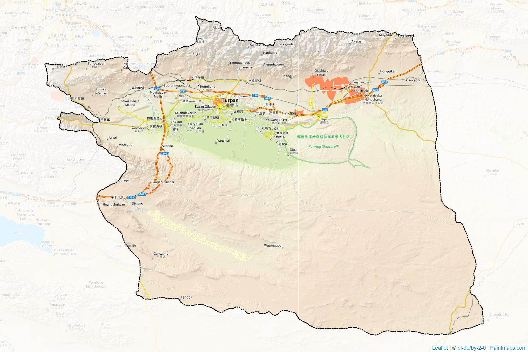 Muestras de recorte de mapas Tulufan (Xinjiang Uyghur)-1