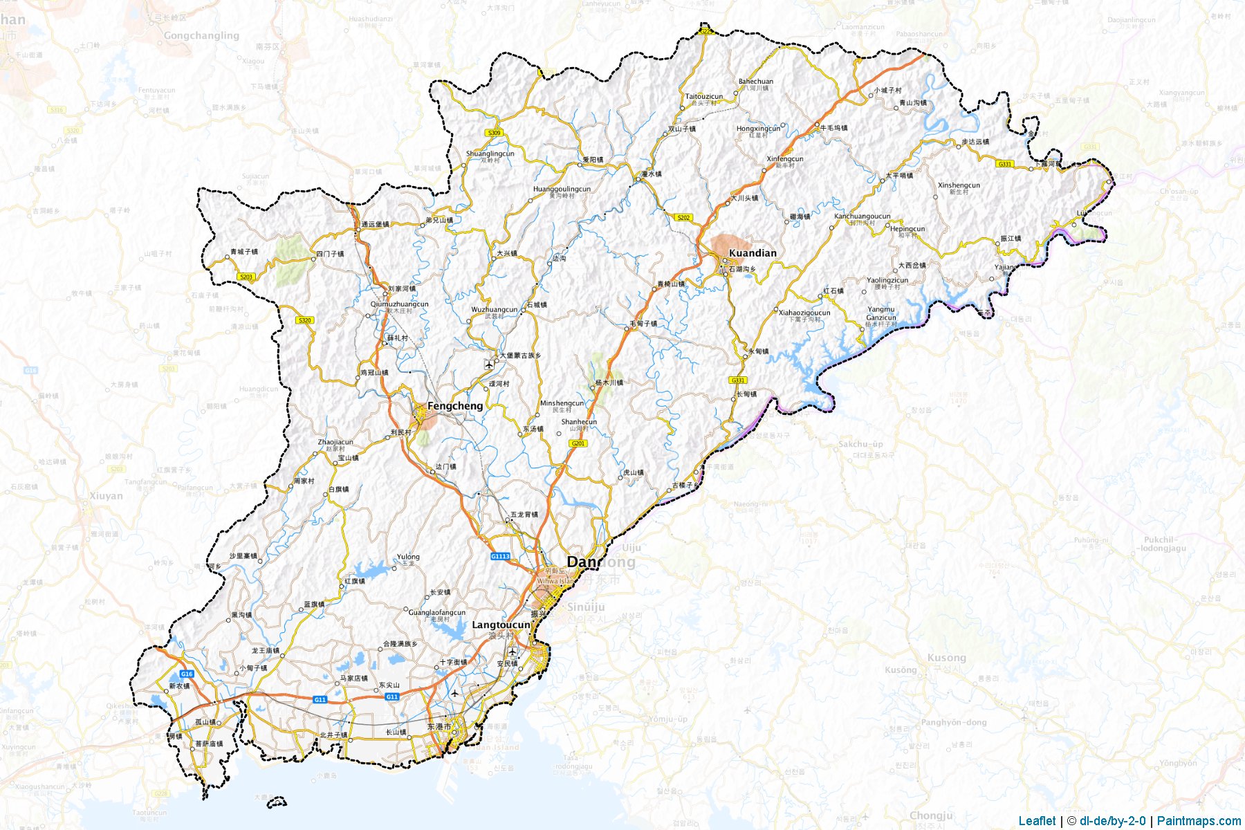 Muestras de recorte de mapas Dandong (Liaoning)-1