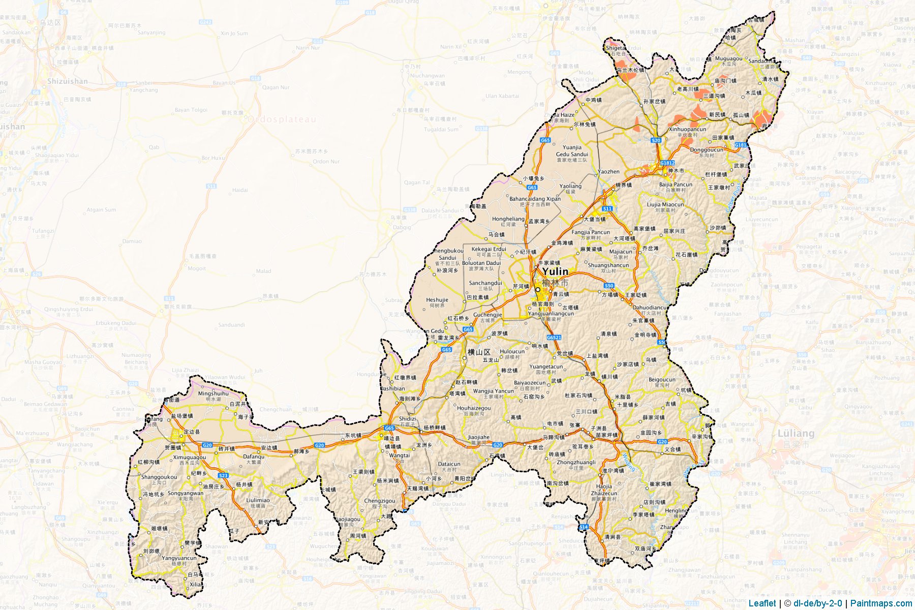 Muestras de recorte de mapas Yulin (Shaanxi)-1