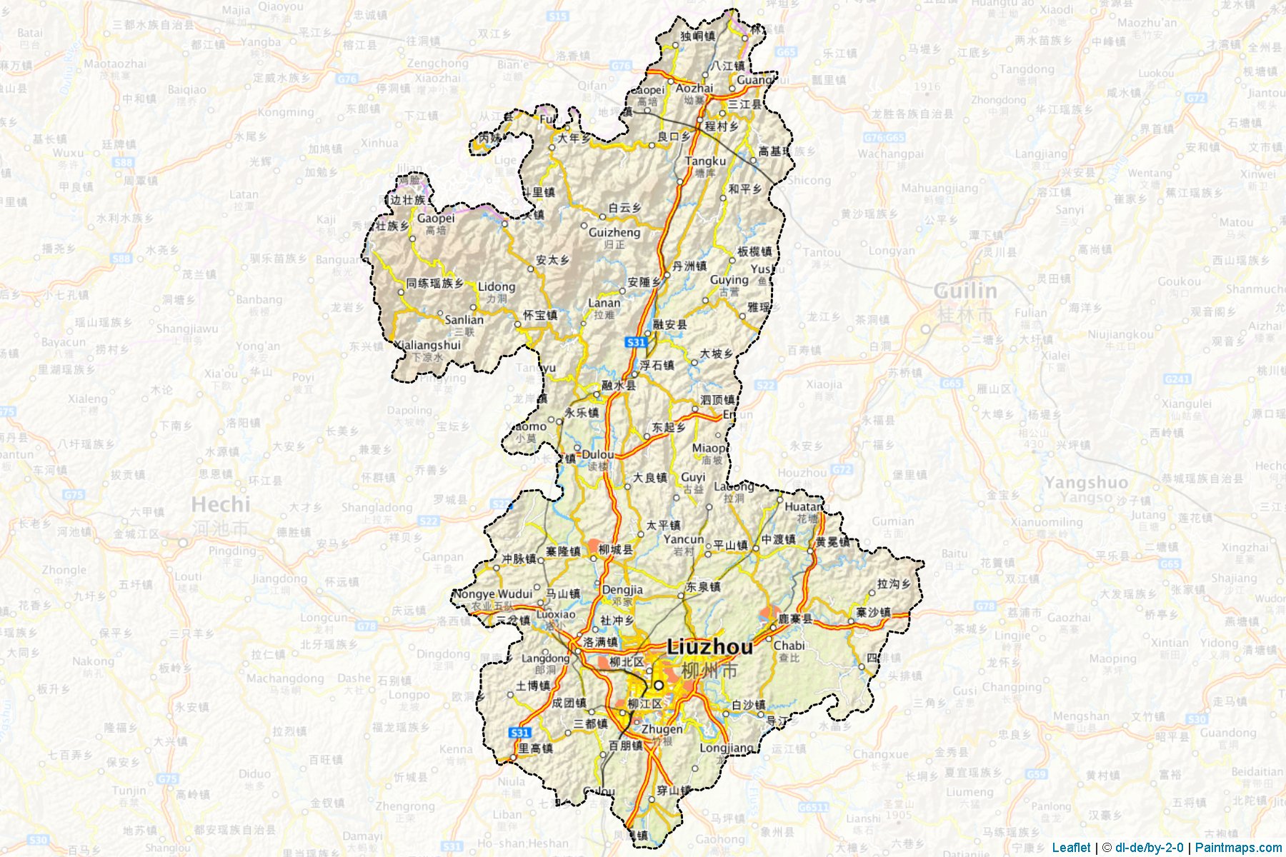 Muestras de recorte de mapas Liuzhou (Guangxi Zhuang)-1